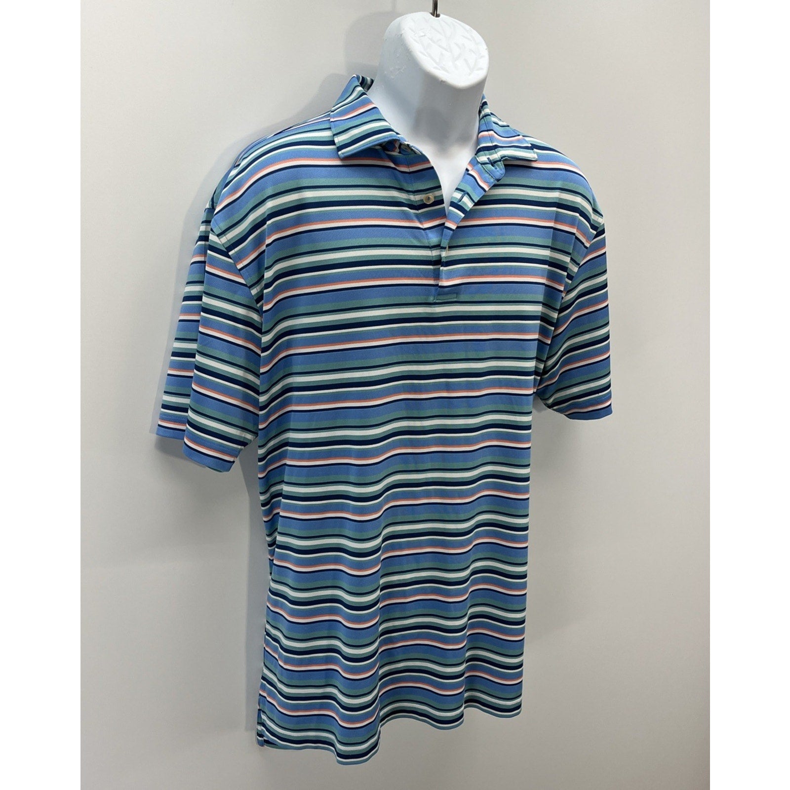 Peter Millar Polo Shirt L Multi Striped Summer Comfort Golf Performance Preppy