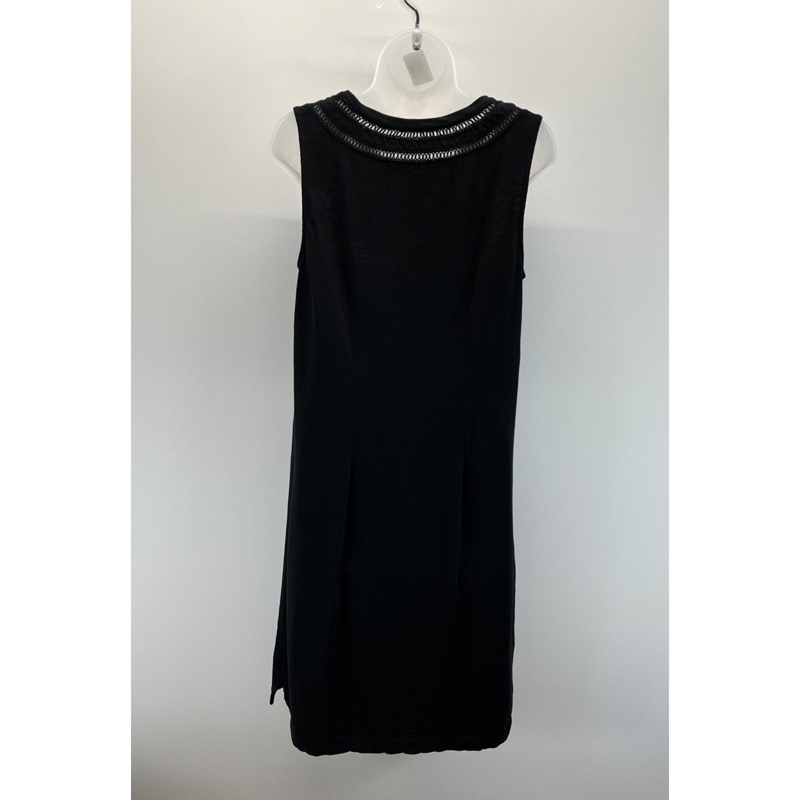 Talbots Black Slub Sleeveless Cotton Embroidered Trim Shift Dress Medium