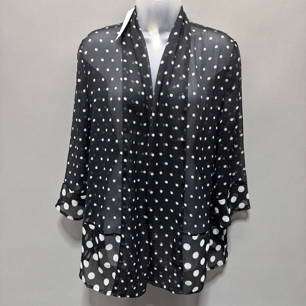 New Chicos Cardigan Top Sz O S Black White Polka Dot 3/4 Sleeve Open Front