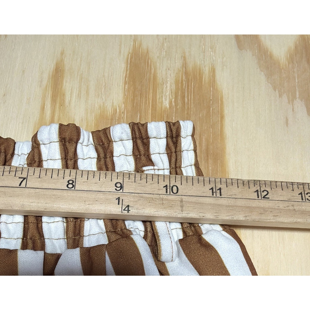 Turquoise Haven Women's Wide Boho Bell Bottom Pants Striped Brown White Medium