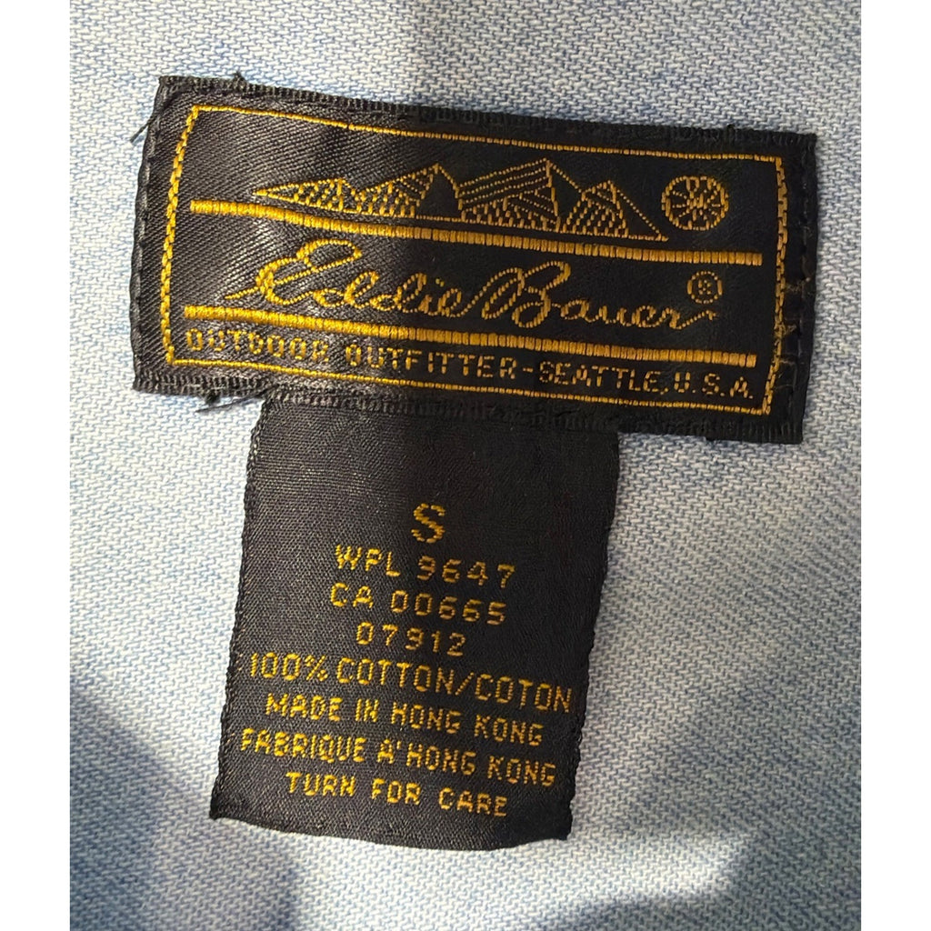 Vtg 90s Eddie Bauer Chambray Denim Shirt Womens Blue Button Up Outdoors Sz S