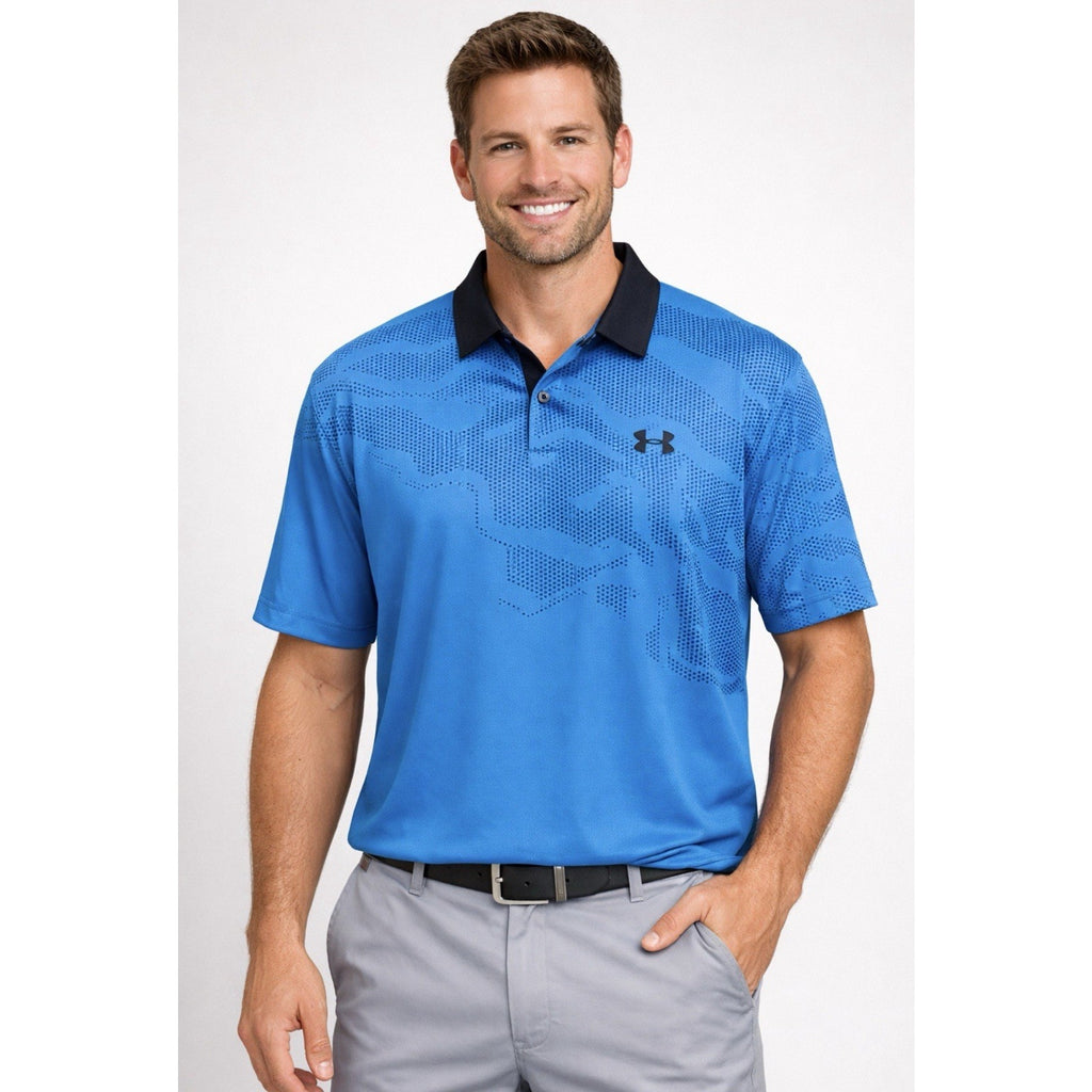 Under Armour Polo Shirt Mens 2XL HeatGear Loose Fit Striped Short Sleeve blue