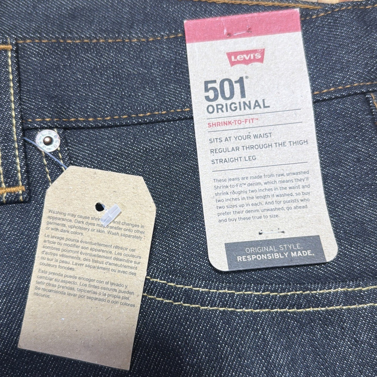 Levis 501 Original Shrink To Fit Button Fly Jeans Rigid Black Size 33x32 NWT