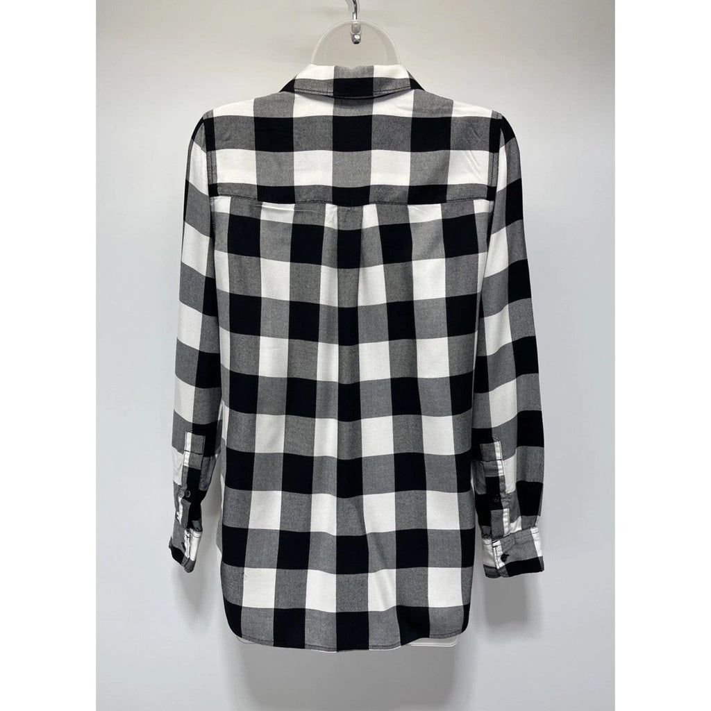 Madewell Women's Button Down Plaid Shirt Size XS Black /White Slim Fit