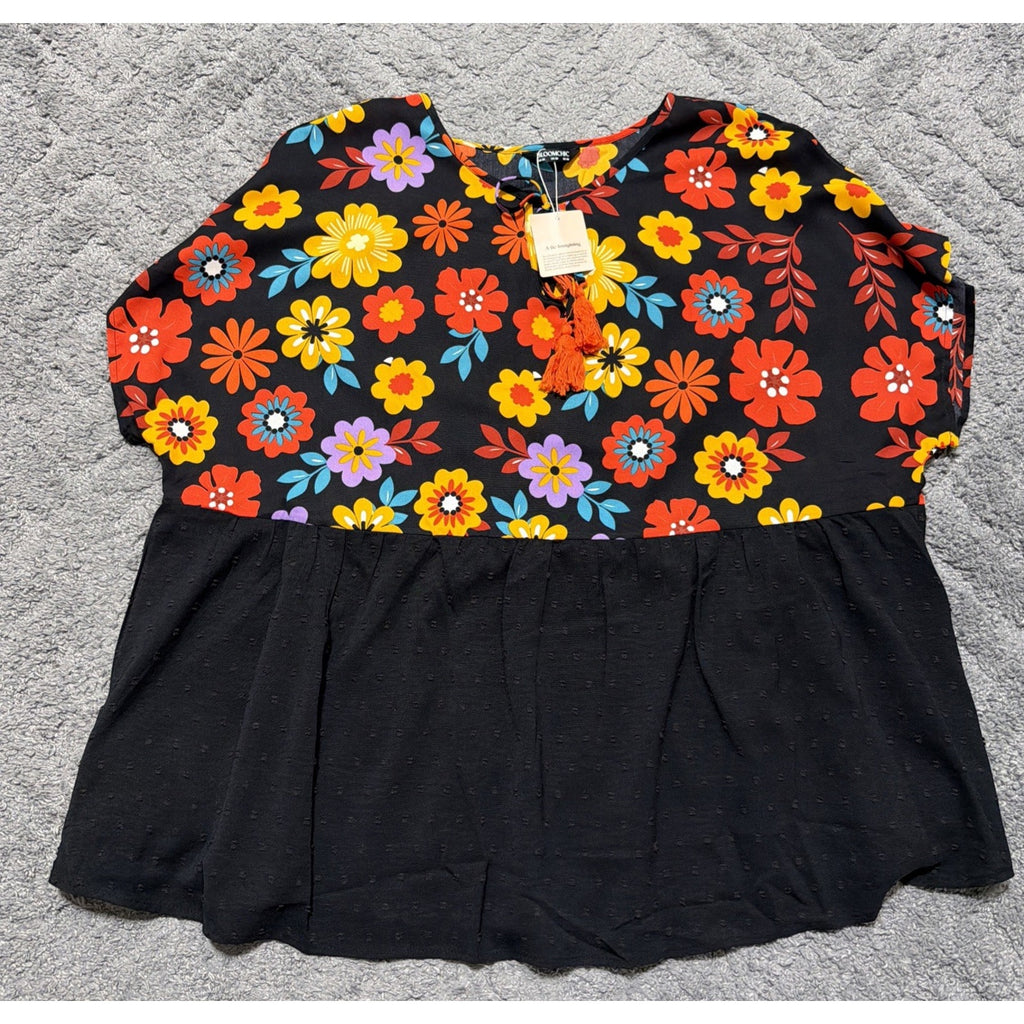 Bloomchic Women Plus Sz 26 Floral Babydoll Boho Lined Tunic Blouse Top Retro NWT