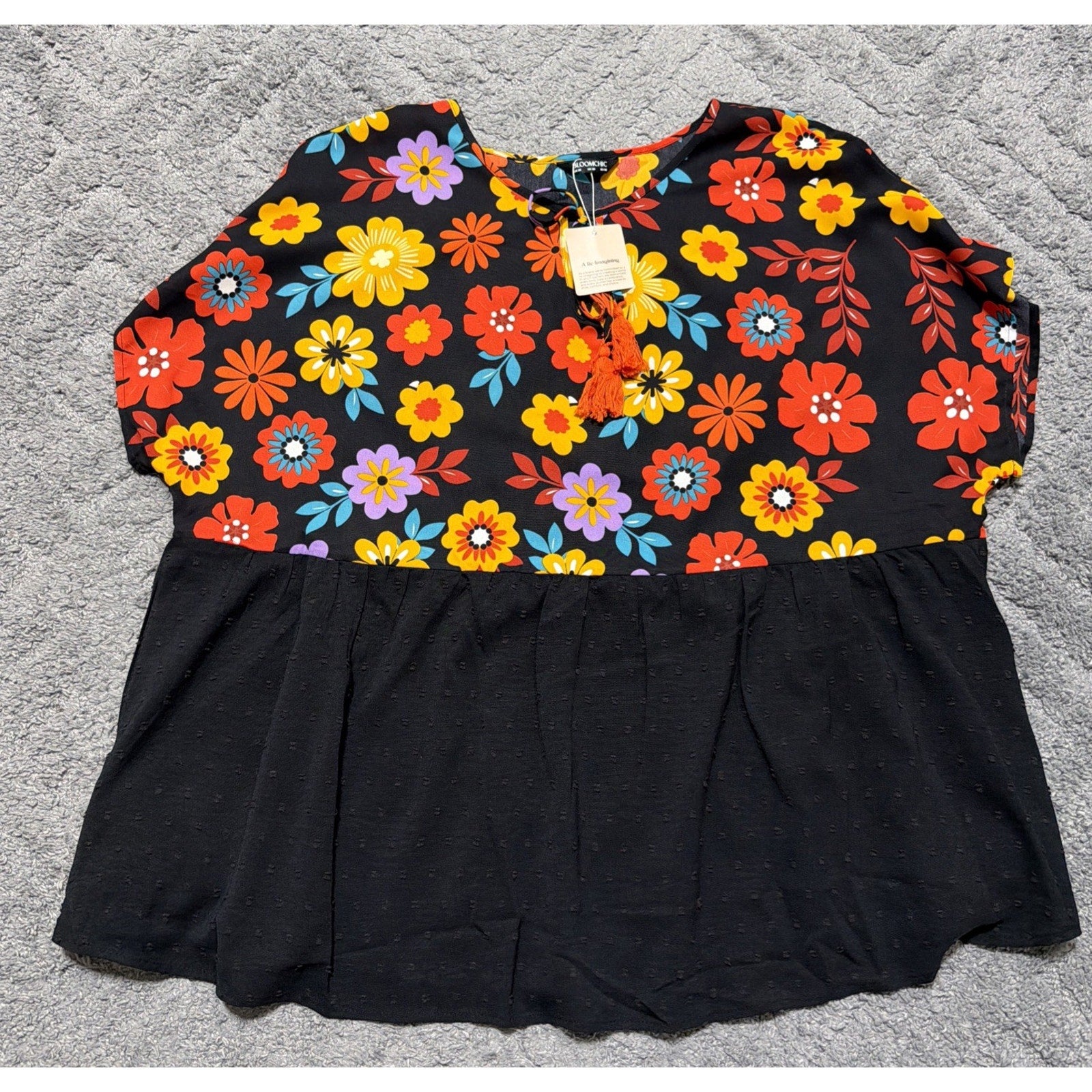 Bloomchic Women Plus Sz 26 Floral Babydoll Boho Lined Tunic Blouse Top Retro NWT