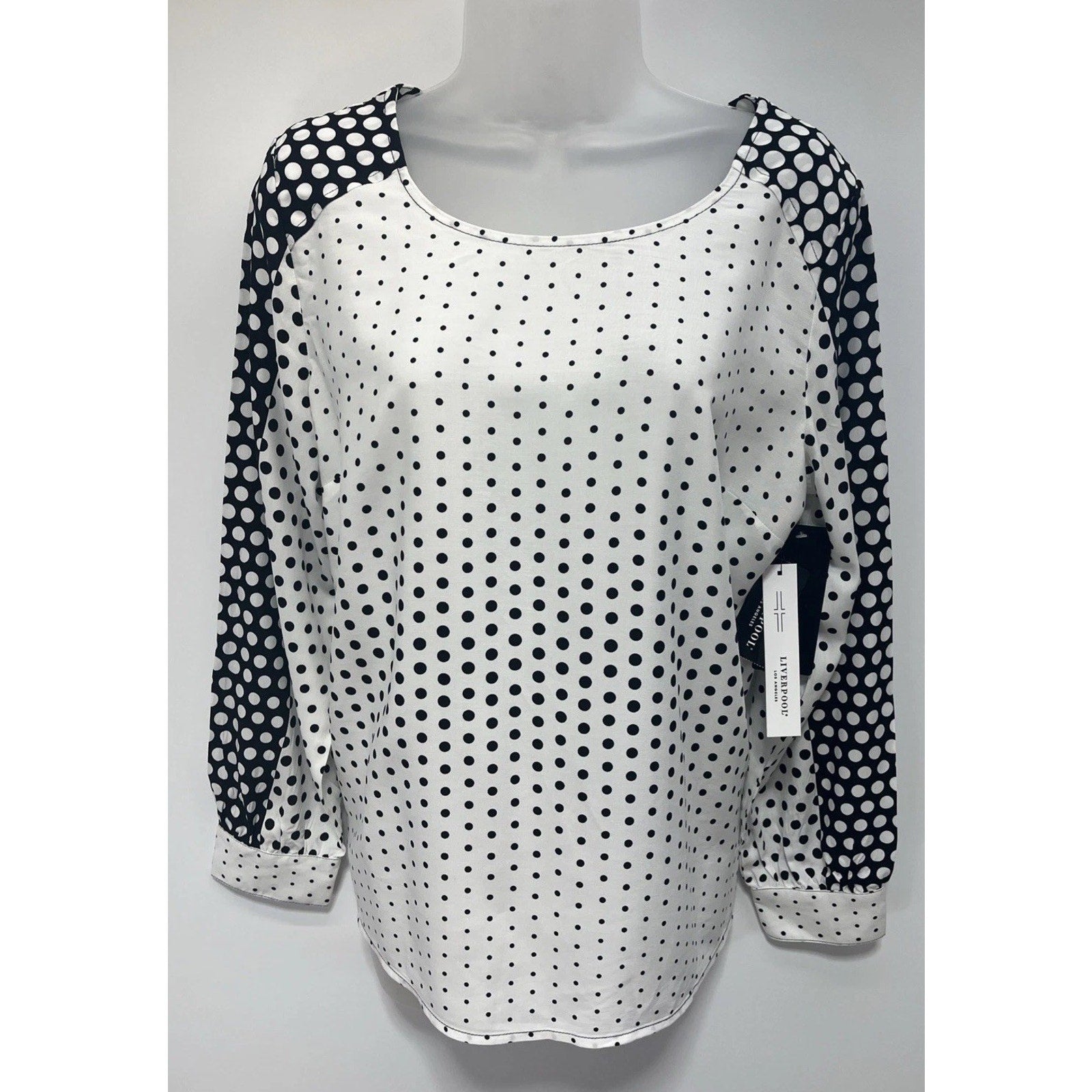 NWT Liverpool Los Angeles Women Black/ White Polka Dot Long Sleeve Blouse Size M