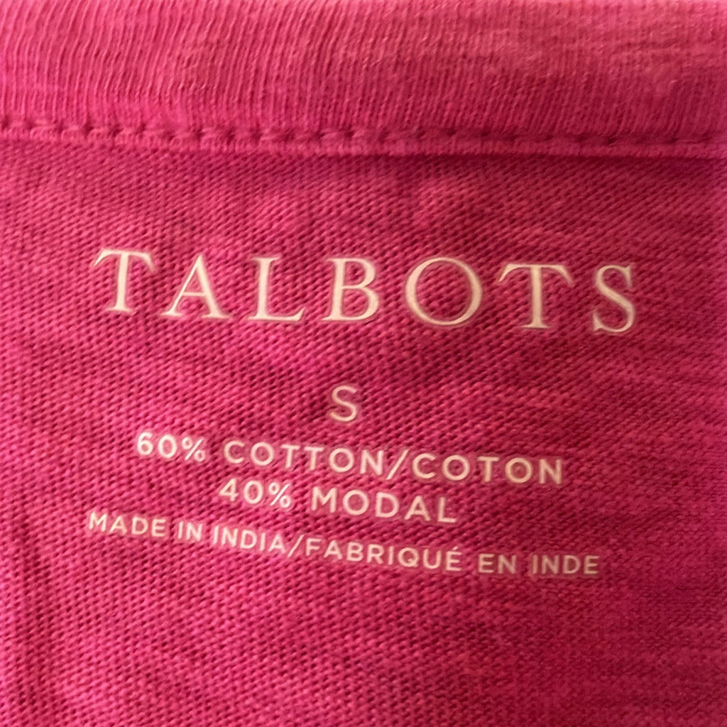 Talbots T-Shirt Top Womens Size Small Pink Crochet Round Neck Sleeve Cotton Knit