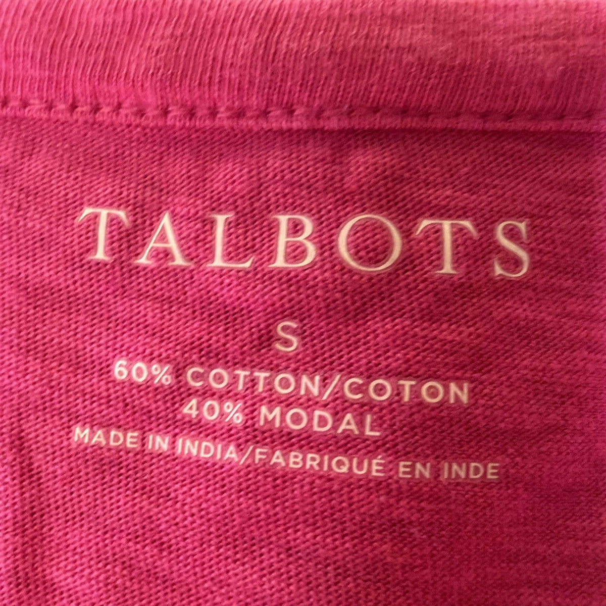 Talbots T-Shirt Top Womens Size Small Pink Crochet Round Neck Sleeve Cotton Knit