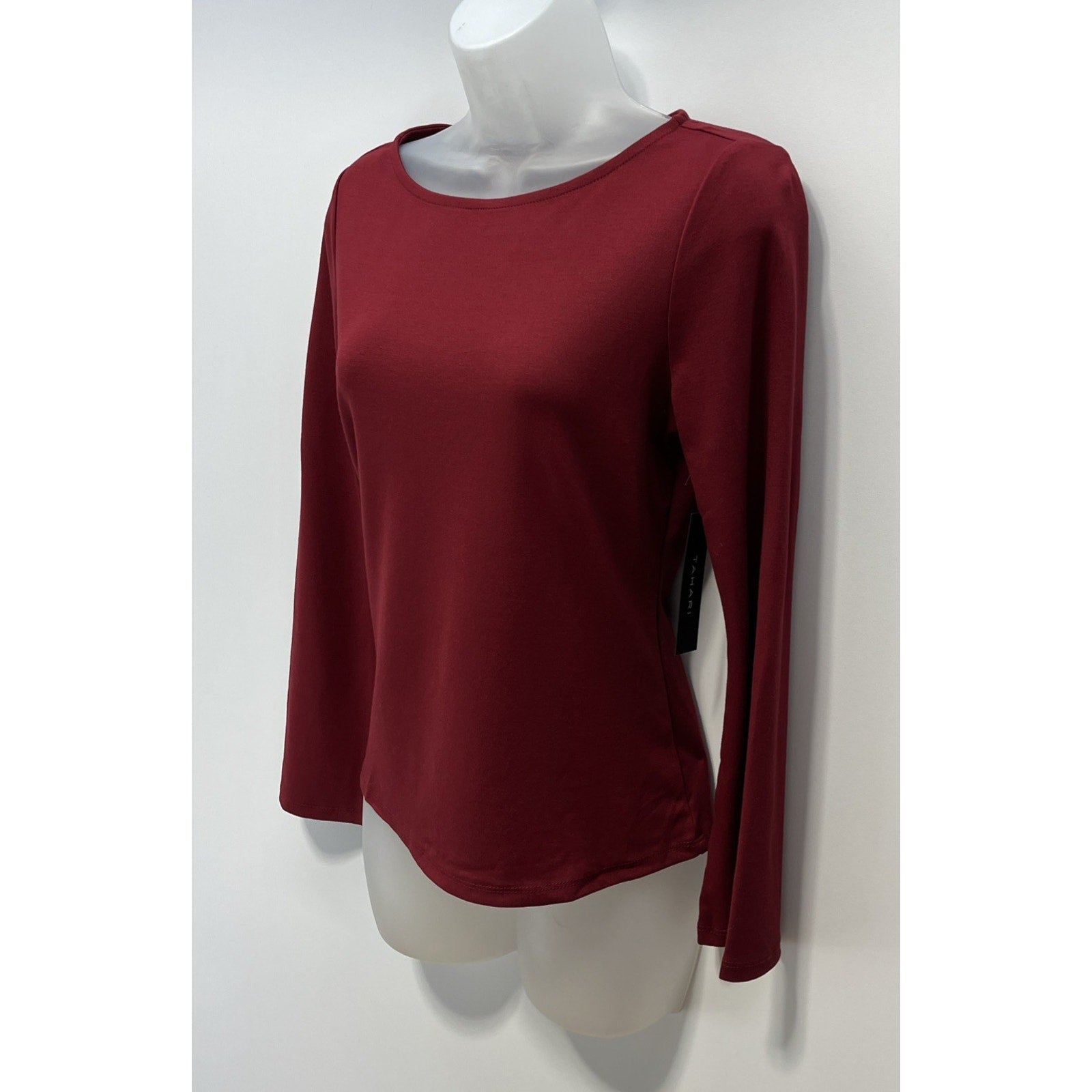 NWT Tahari Long Sleeve Shirt Women Small Red Scoop Neck Long Sleeve Solid Top