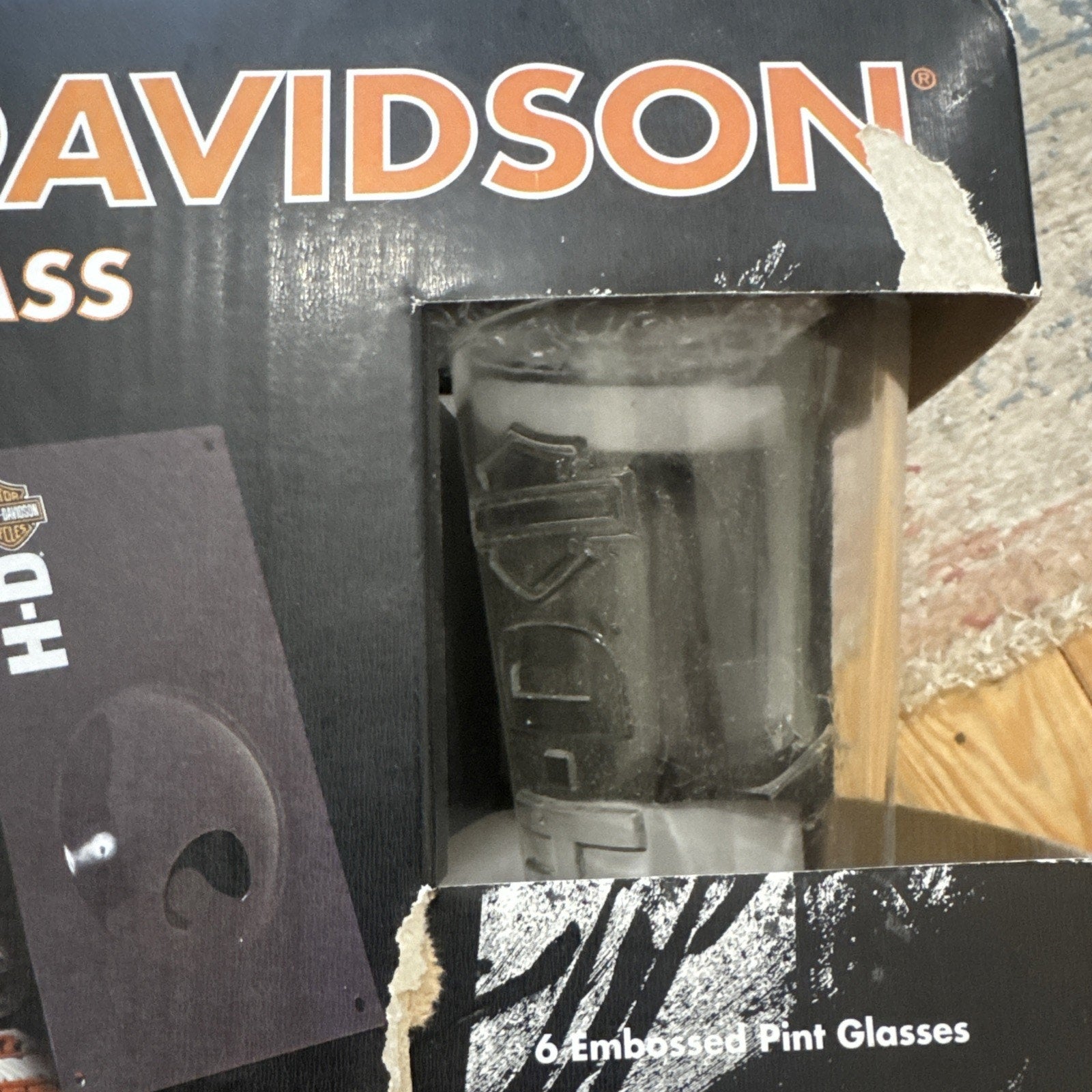 Harley Davidson Embossed Pint Glass Gift Set 6 Glasses Coasters Wall Opener NIB