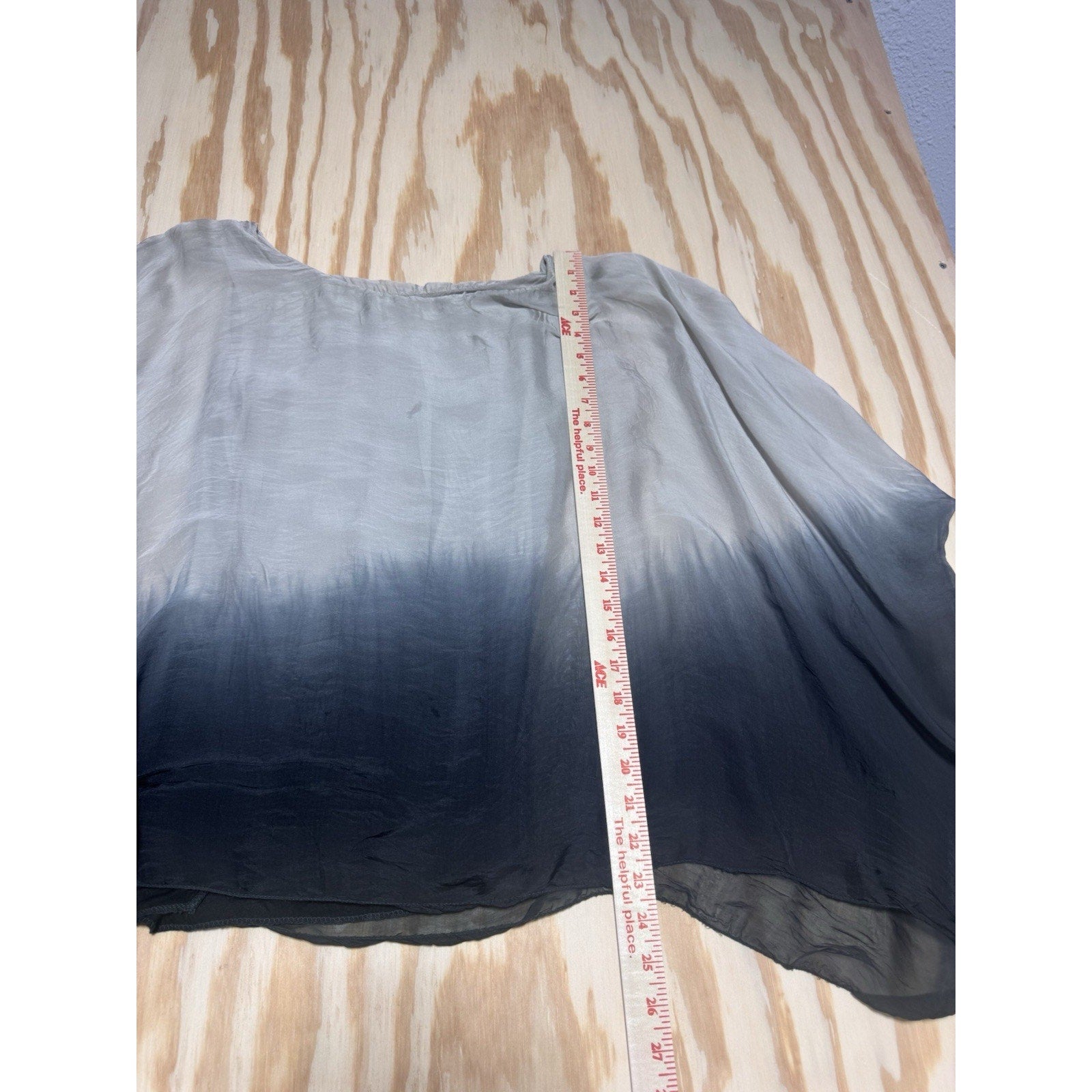 Le Marais Paris Pure Crinkle Silk Layered Blue Gray Ombre Blouse Women’s Size M