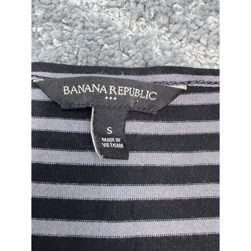 Banana Republic Factory Black/Gray Striped Stretch Knit Dress Ruching Women’s S