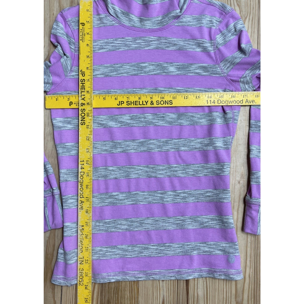 T by Talbots Women's Pink Grey Stripe Mock Neck Long Sleeve Pullover Size PS Top