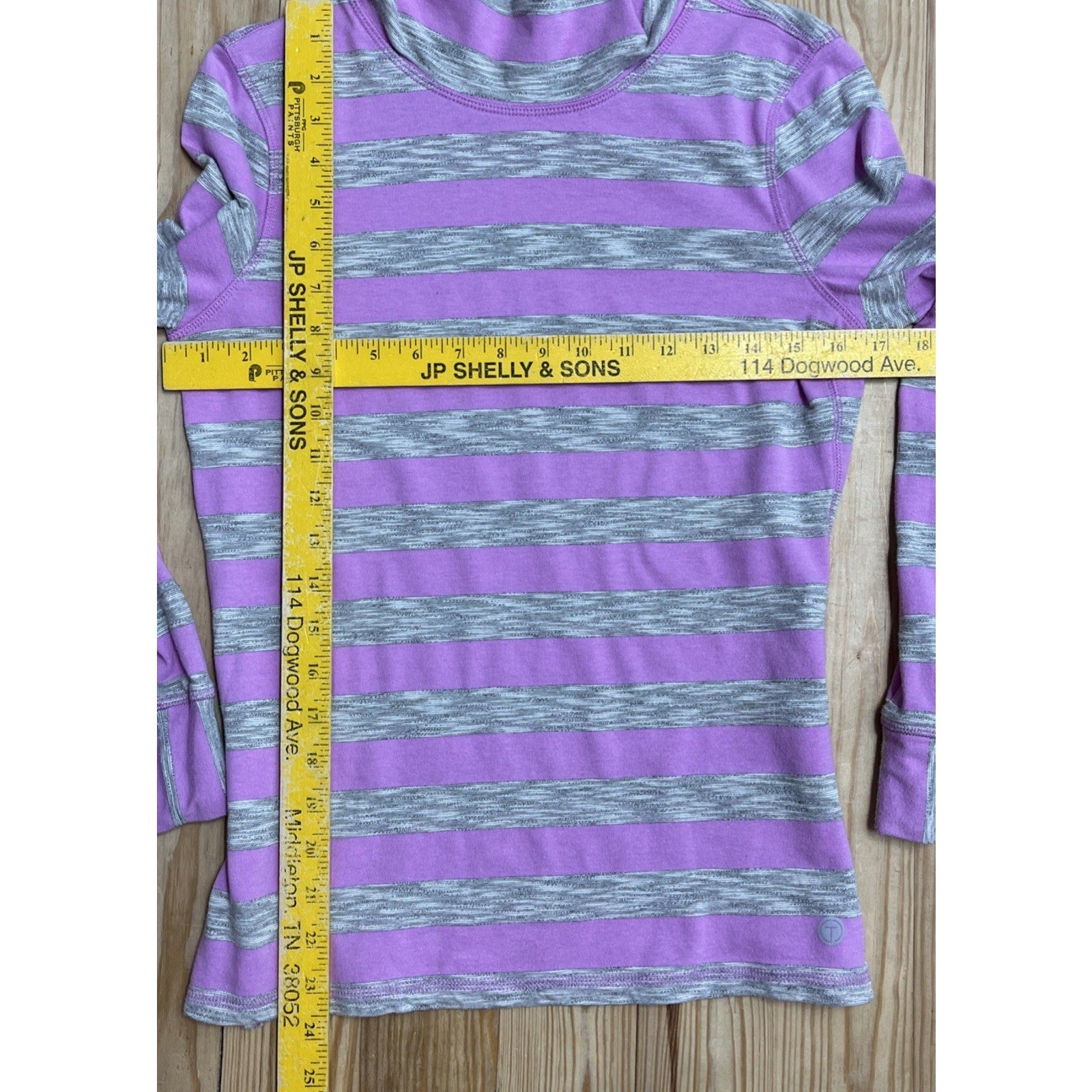 T by Talbots Women's Pink Grey Stripe Mock Neck Long Sleeve Pullover Size PS Top