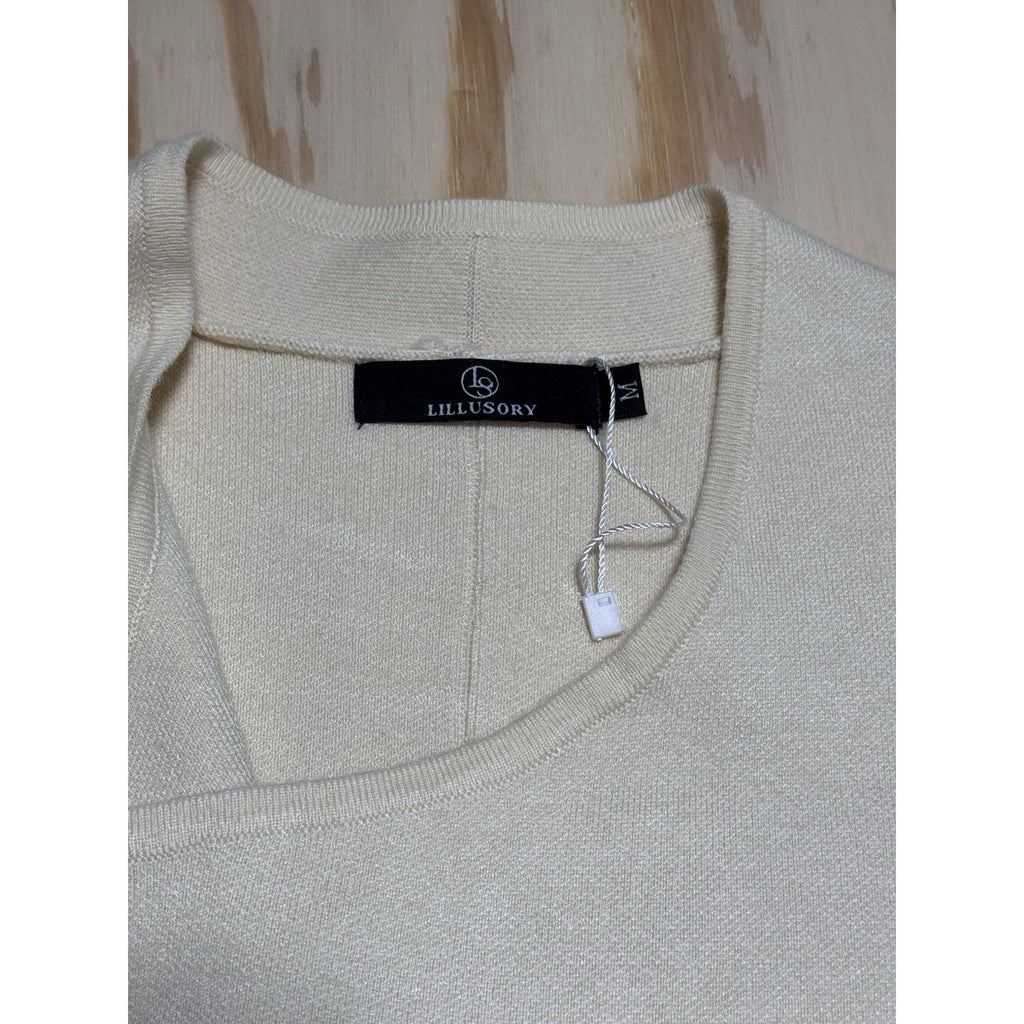Lillusory Long Cardigan Womens M Cream Open Front Knit Coatigan Sweater Pockets