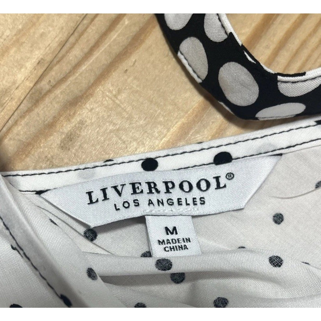 NWT Liverpool Los Angeles Women Black/ White Polka Dot Long Sleeve Blouse Size M