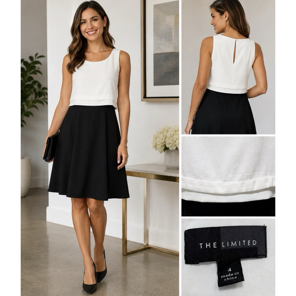 The Limited Colorblock Fit & Flare Dress Women’s Size 4 Black White Sleeveless