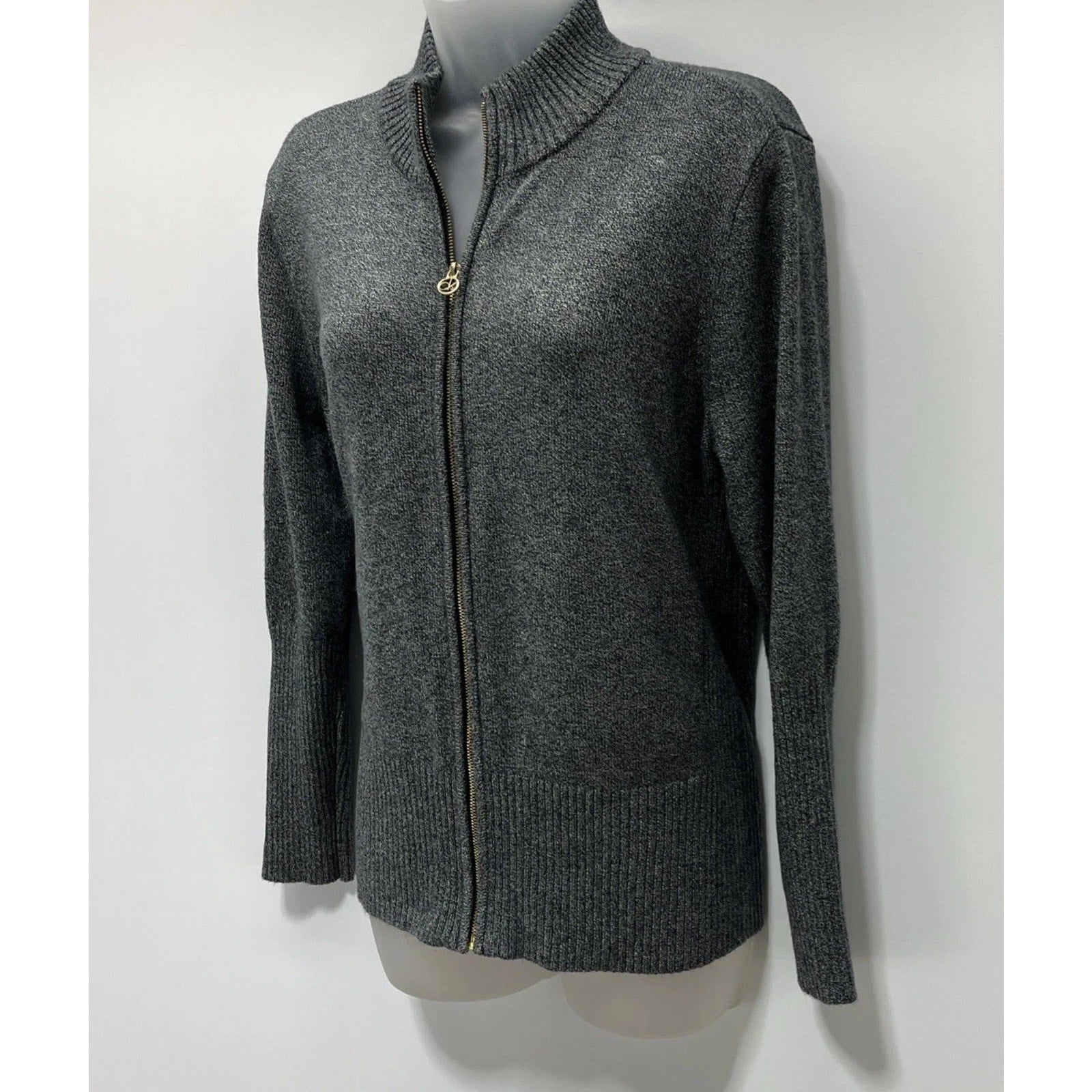 Calvin Klein Womans Gray Cardigan Sweater Sweatshirt Size Large Full Zip
