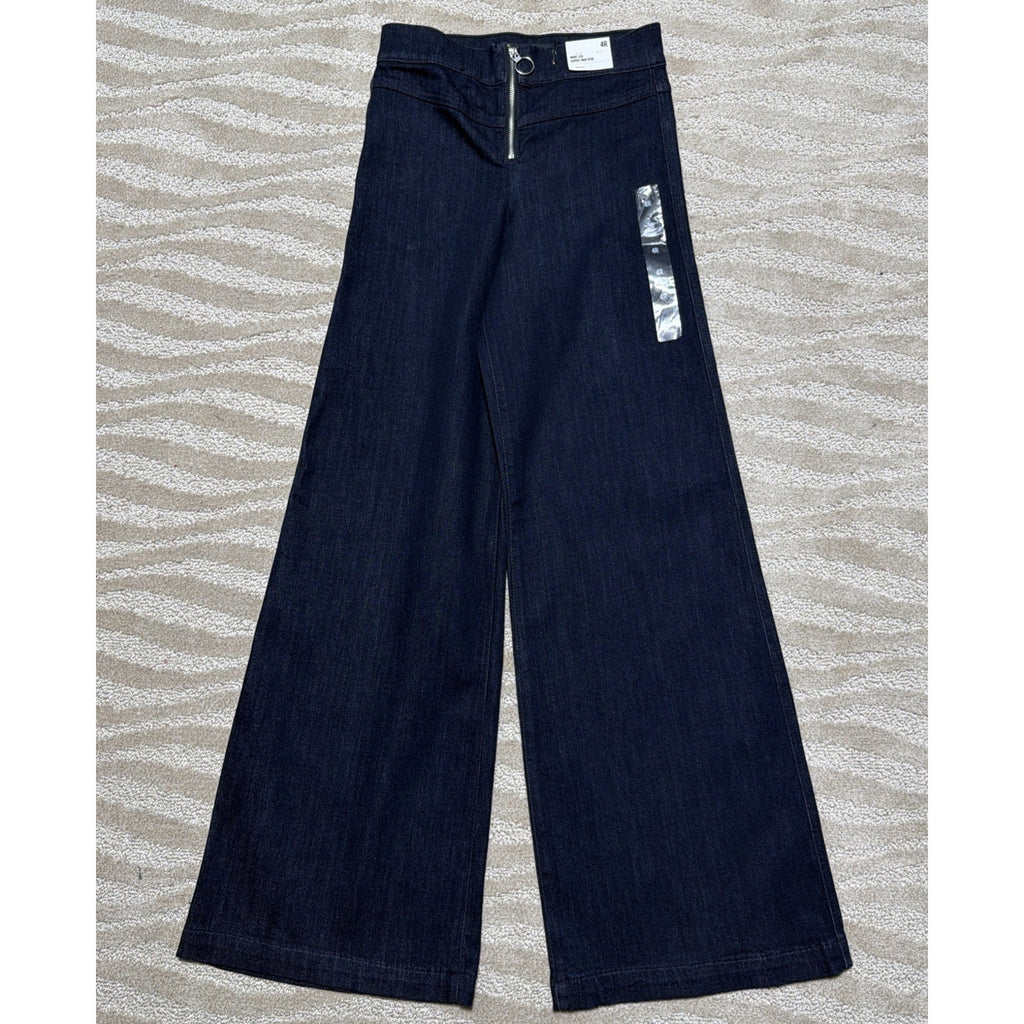 New Express Super High Waisted Exposed Zip Wide Leg Jeans Size 4 R