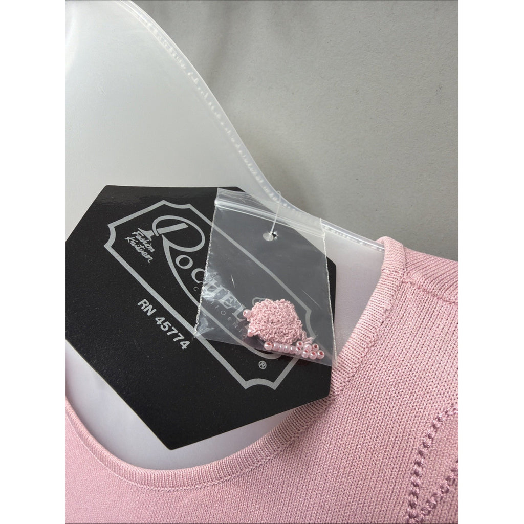 Vtg Rochelle Top Womens S Pink Floral Embroidered Embellished Long Sleeve New