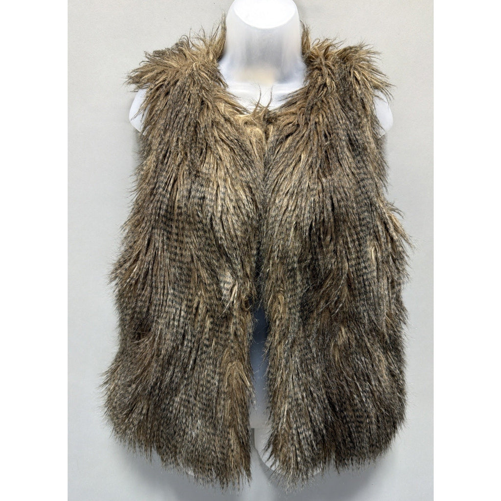 Urban Behavior Peace & Love Size L Brown Lined Faux Fur Vest Pockets