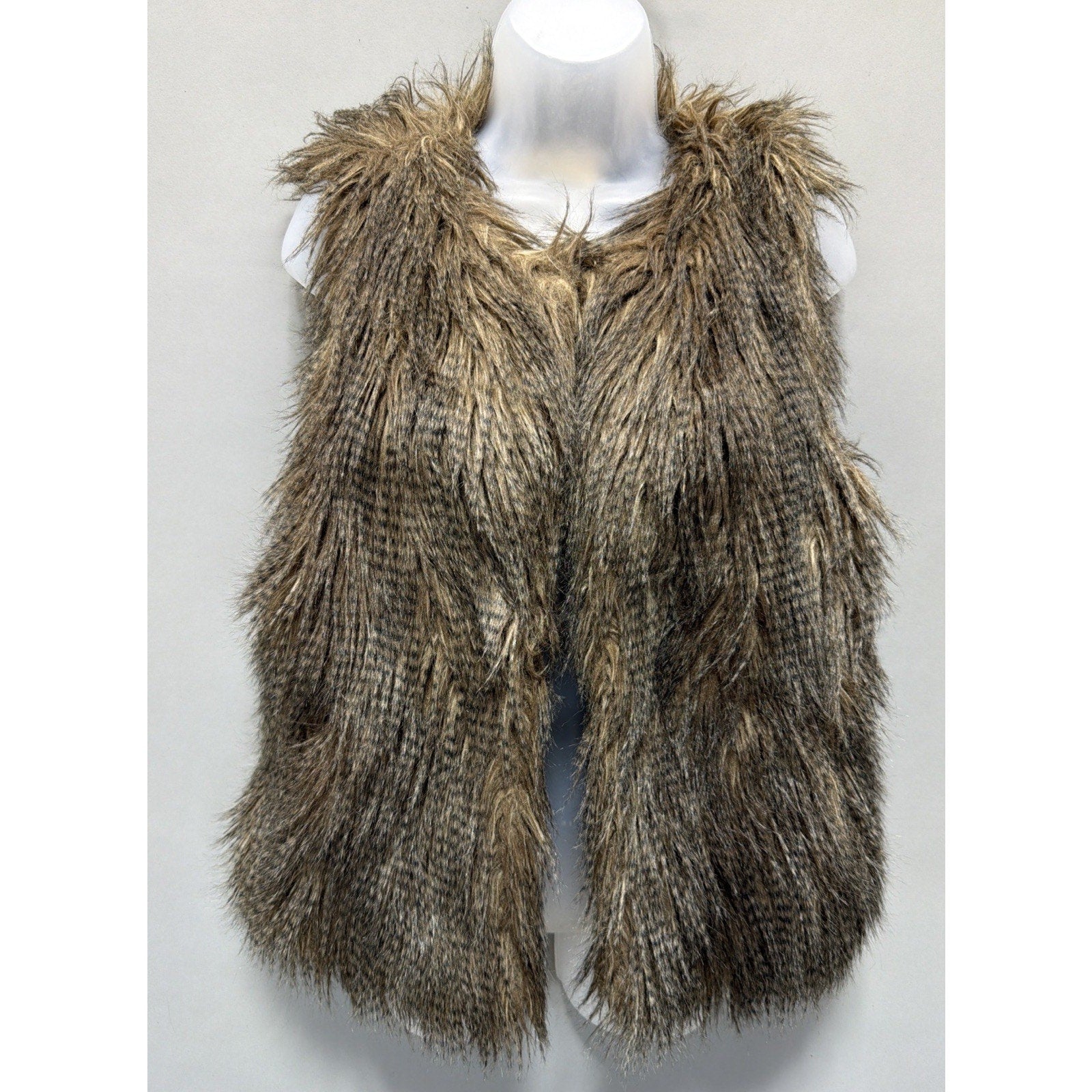 Urban Behavior Peace & Love Size L Brown Lined Faux Fur Vest Pockets
