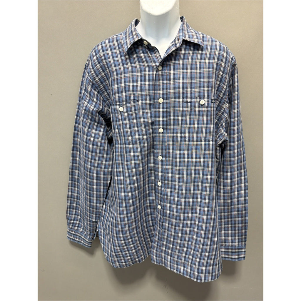 Ralph Lauren Polo Button Down Shirt XL Linen Multi Blue Plaid Preppy Casual