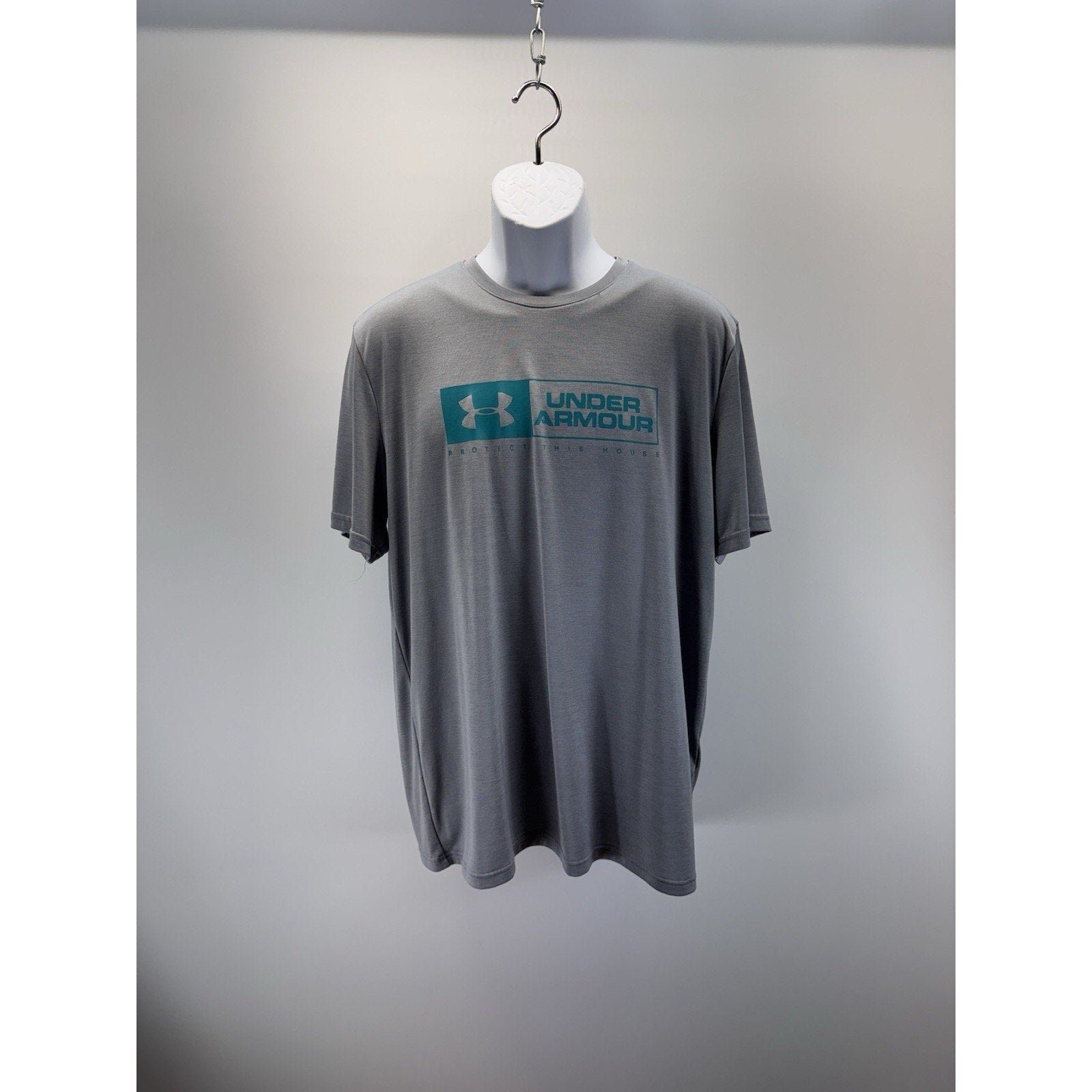 Under Armour Gray Teal Blue Heat Gear Short Sleeve “Protect This House” Men’s L
