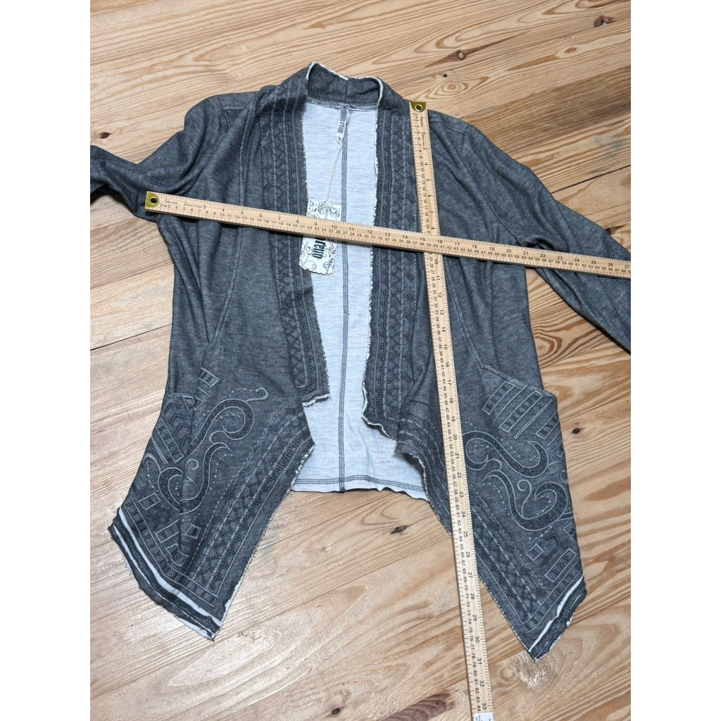 Monoreno Womens Cardigan Sweatshirt Open Front Embroidered Medium Gray NWT