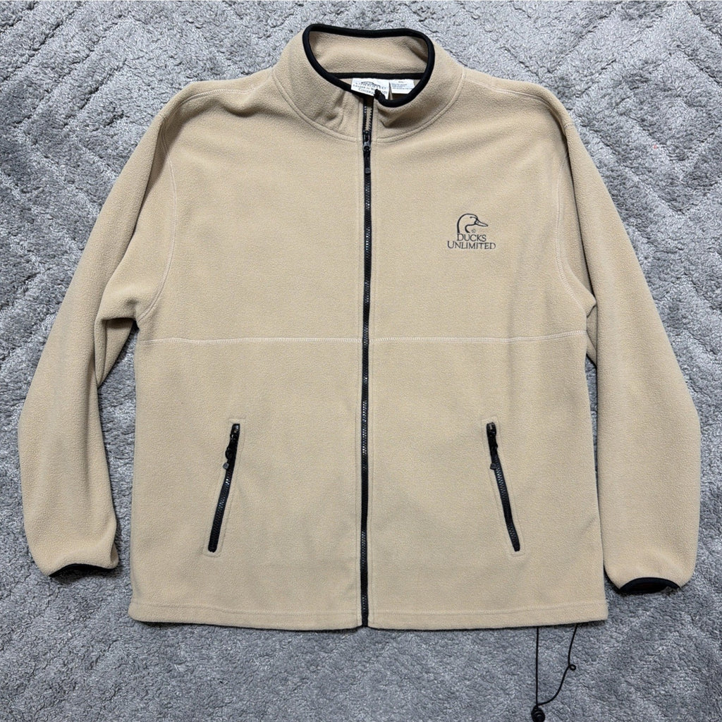 Ducks Unlimited Jacket Men XXL Beige Fleece Windbreaker Hiking Outdoor Full Zip