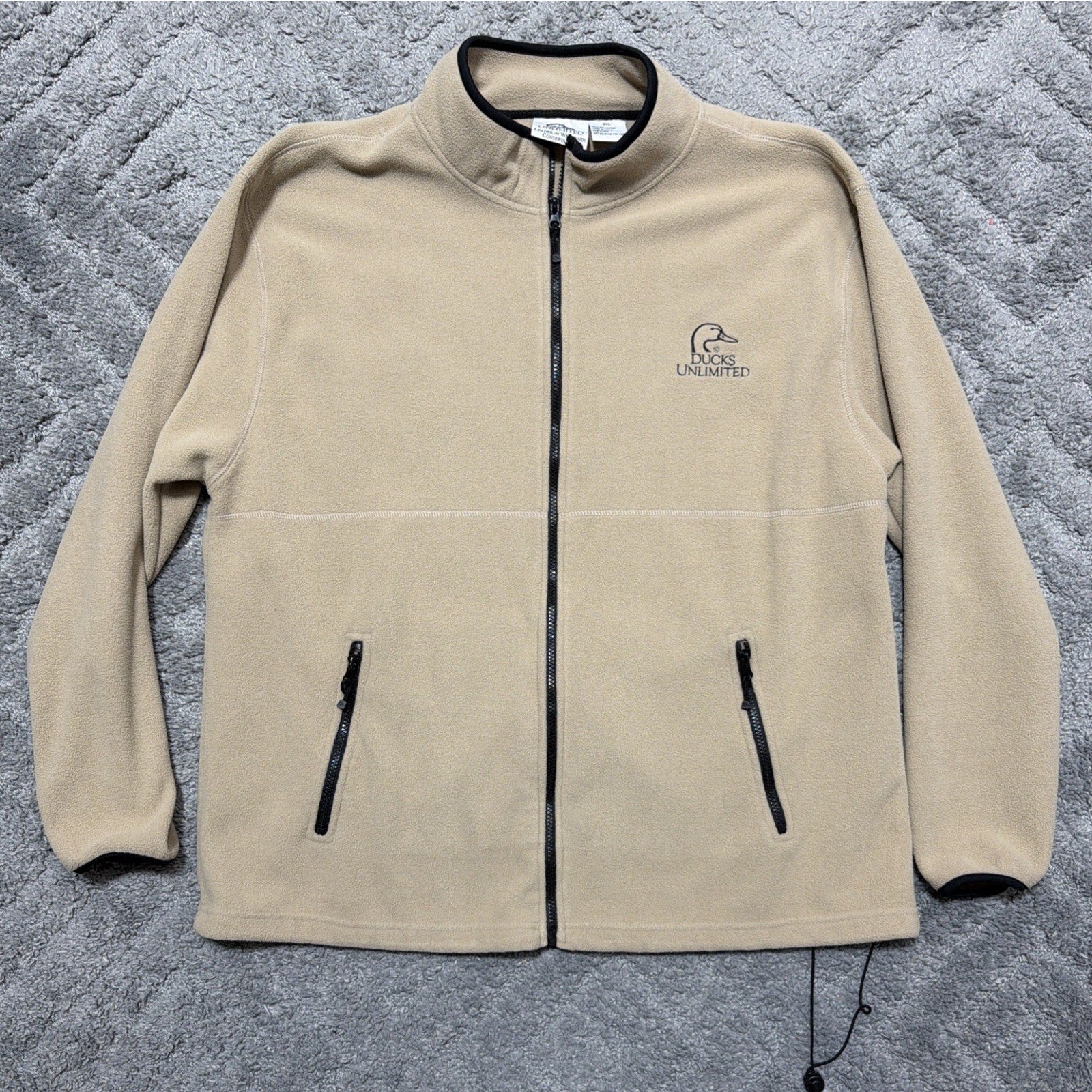 Ducks Unlimited Jacket Men XXL Beige Fleece Windbreaker Hiking Outdoor Full Zip