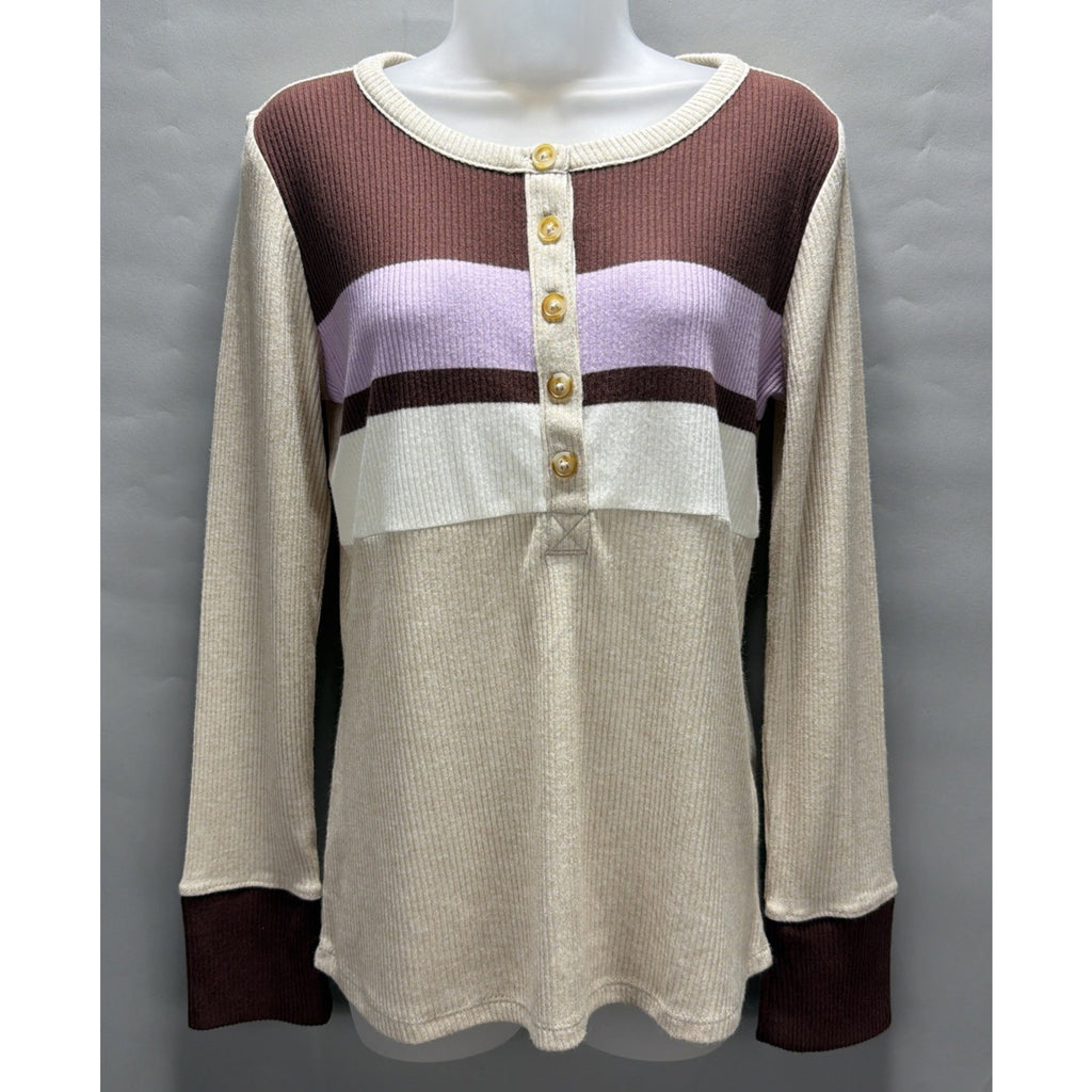 Maurices Heartland Henley Color Bock Knit Sweater Super Soft Small Women’s NWT