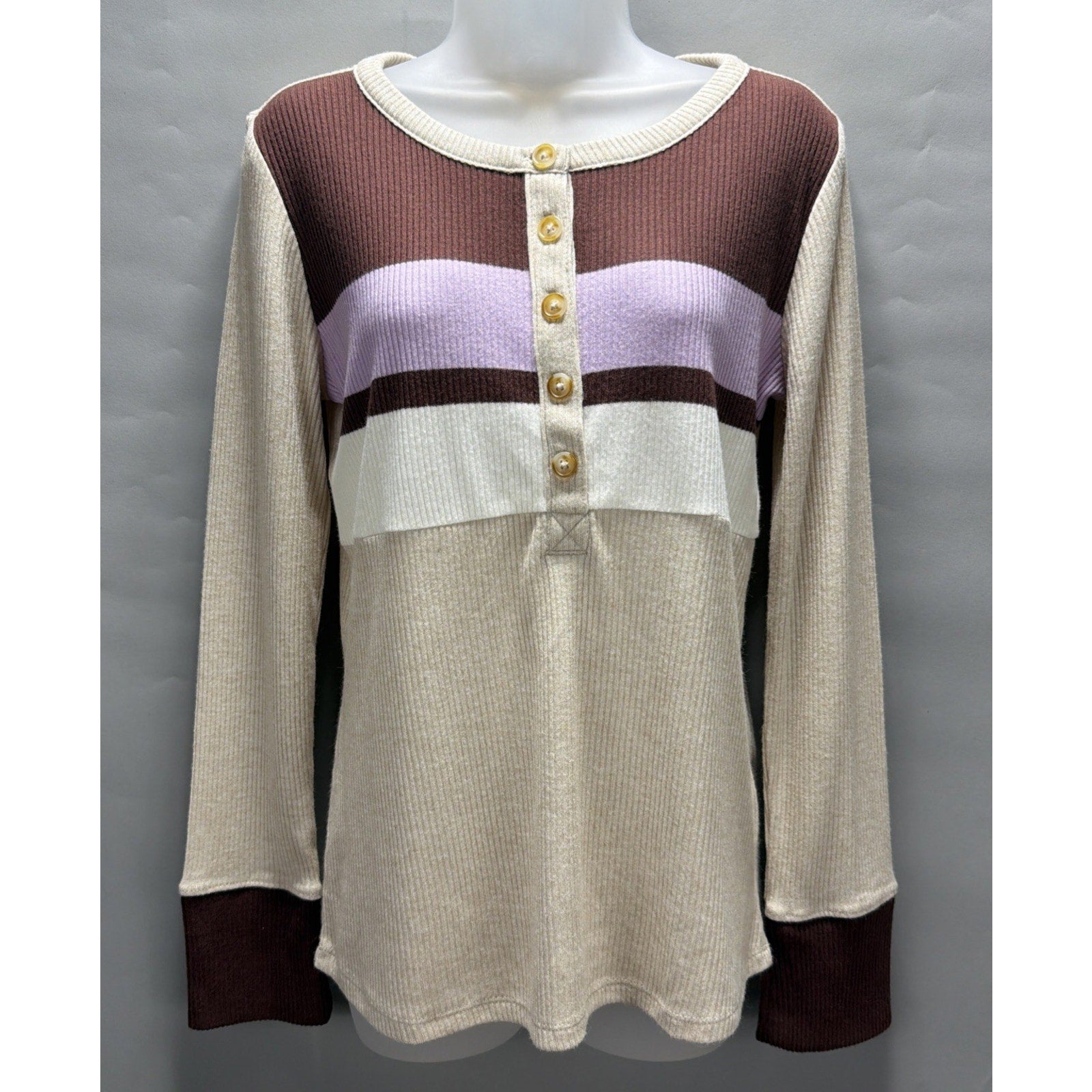 Maurices Heartland Henley Color Bock Knit Sweater Super Soft Small Women’s NWT