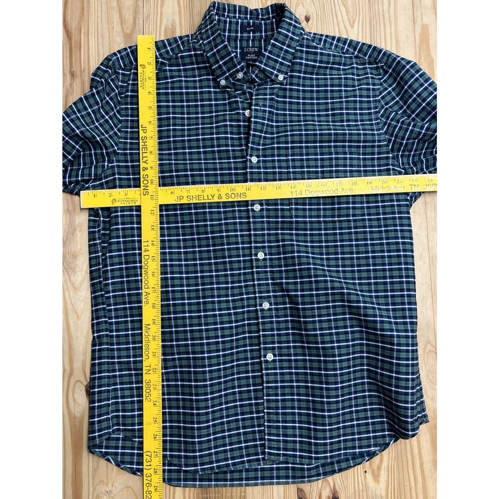 J Crew Shirt Men Large Green Plaid Flex Slim Fit Oxford Long Sleeve