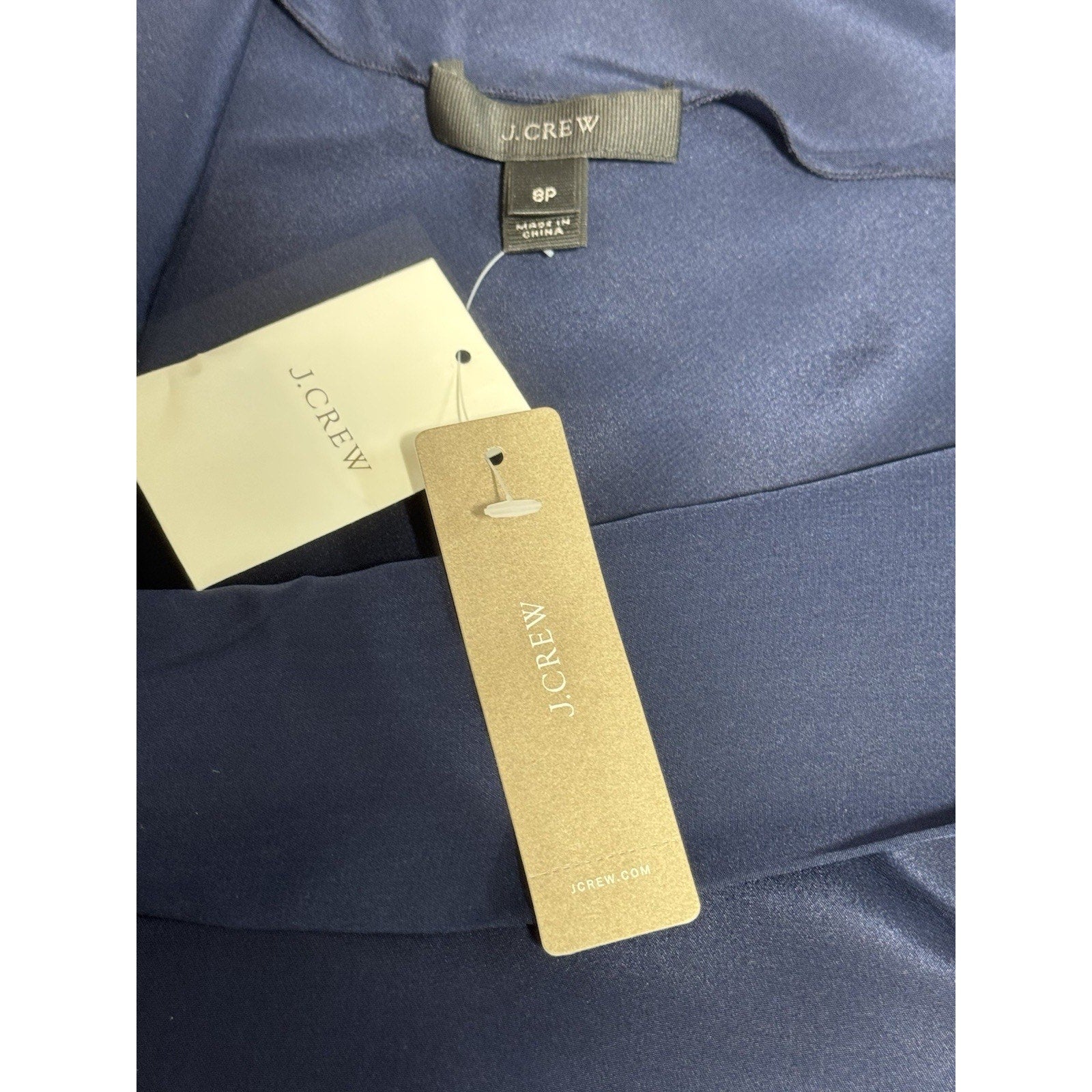 NWT J.Crew 100% Silk Draped Tie Neck Blouse Blue Long Sleeve Petite 8P Career