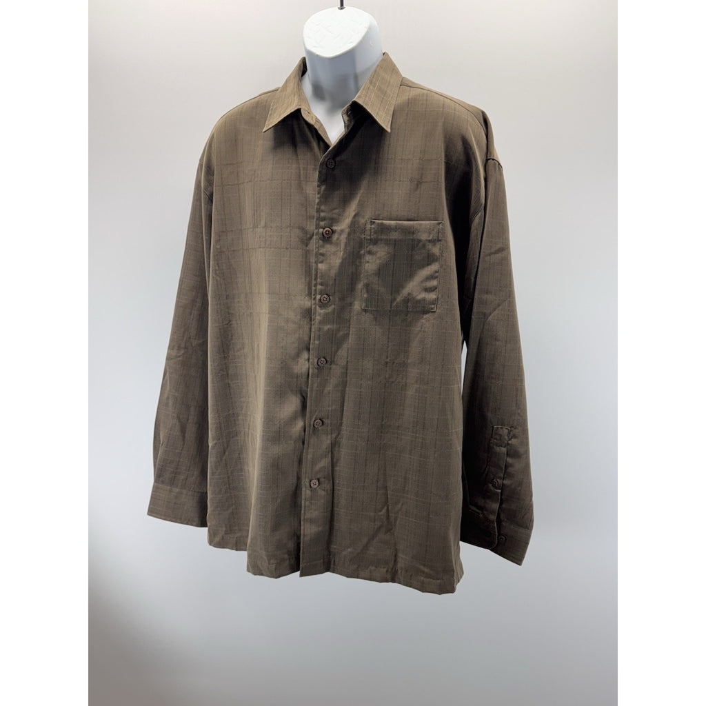 PIERRE CARDIN Long Sleeve Button Down Patterned Shirt Green Plaid Size XL