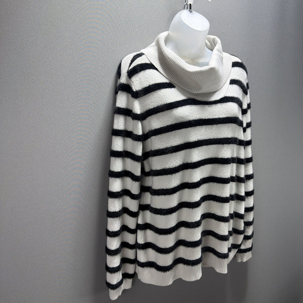 Chico's Women L Gray Striped Eyelash Touch Of Cashmere Buttery Soft Sweater