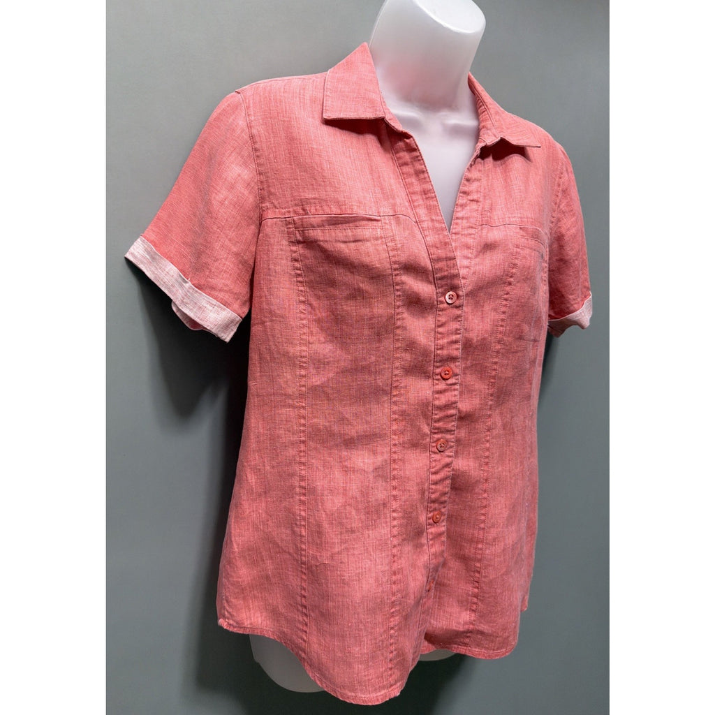 Tommy Bahama Womens 100% Linen Shirt Button Coral Beach Resort Wear Casual Small