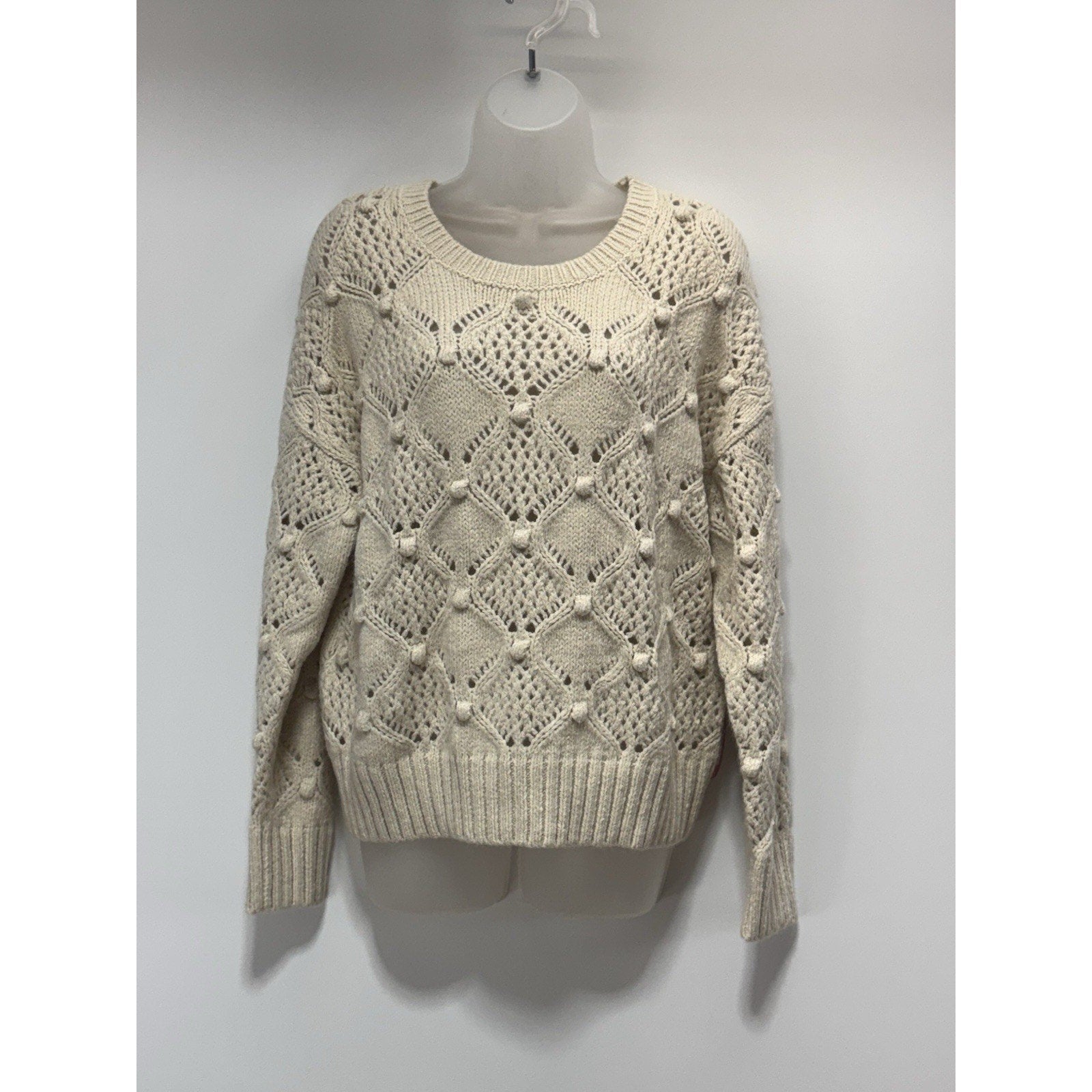 78 & Sunny Fisherman Cream Sweater Cream Open Stitch Pullover Women’s Medium NWT