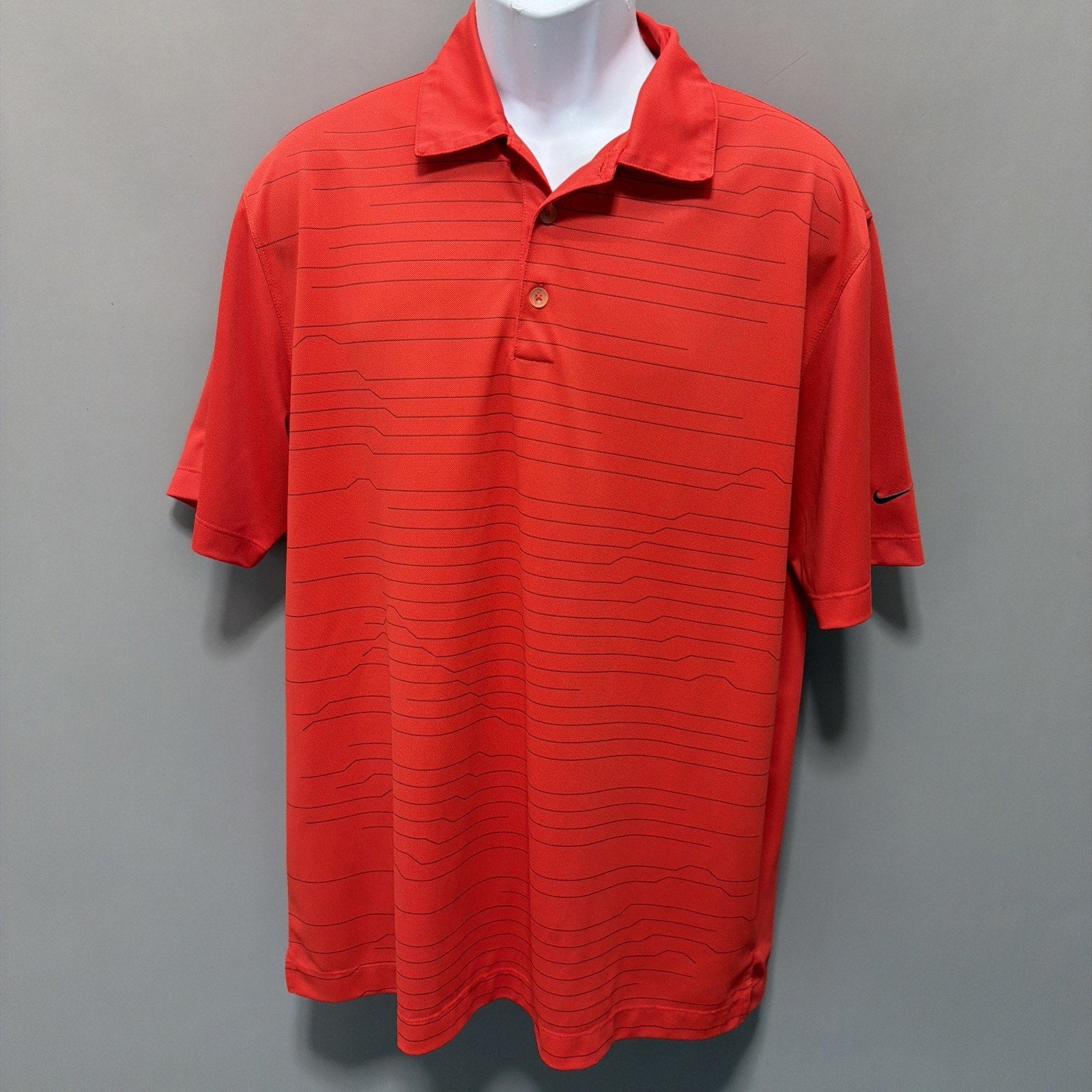 Nike Golf Dri Fit Shirt Mens L Orange Stipe Polo Performance Illini Country Club
