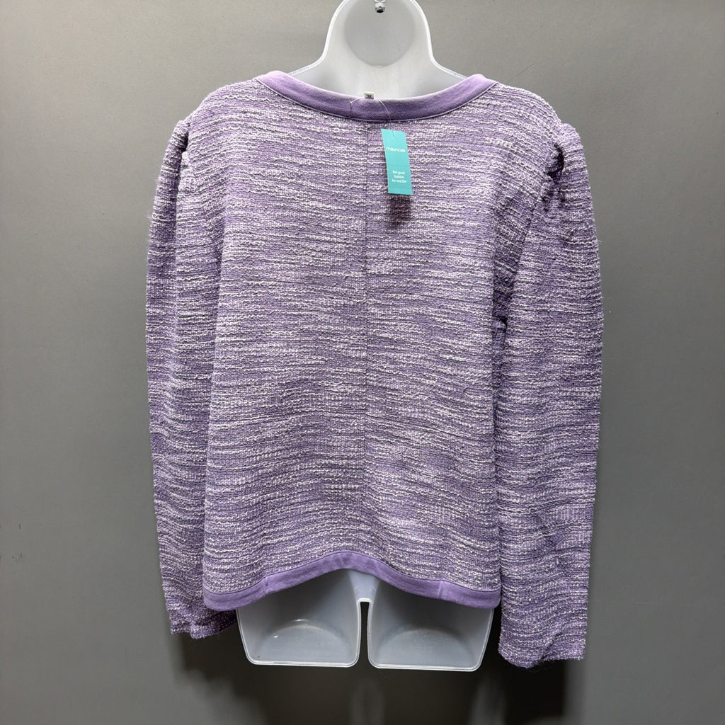Maurices Womens Tweed Purple Button Knit Cotton Blend Casual Pockets Sweater XL