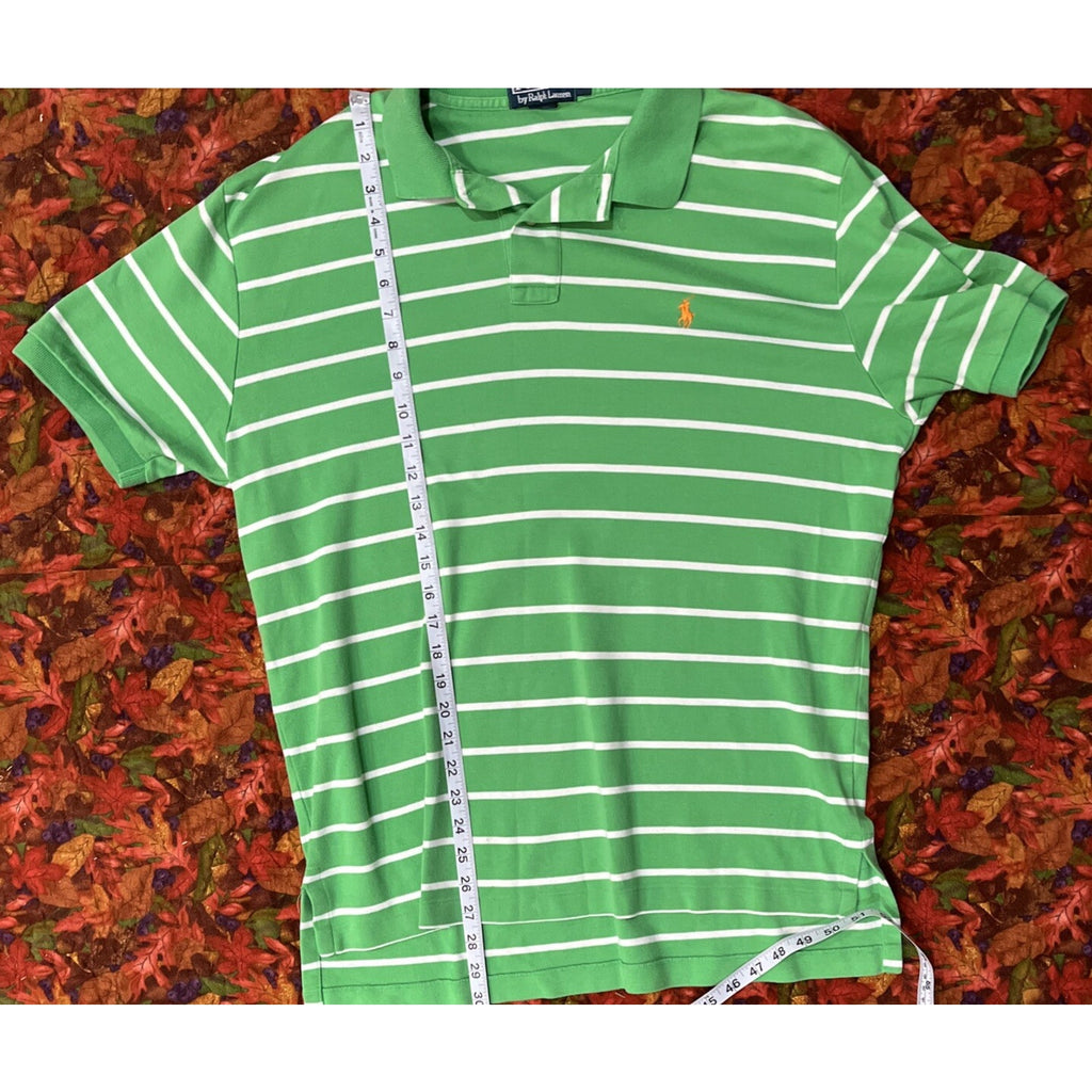 Polo Golf Ralph Lauren Shirt Men's Size L Green White Stripe Preppy Gold Pony