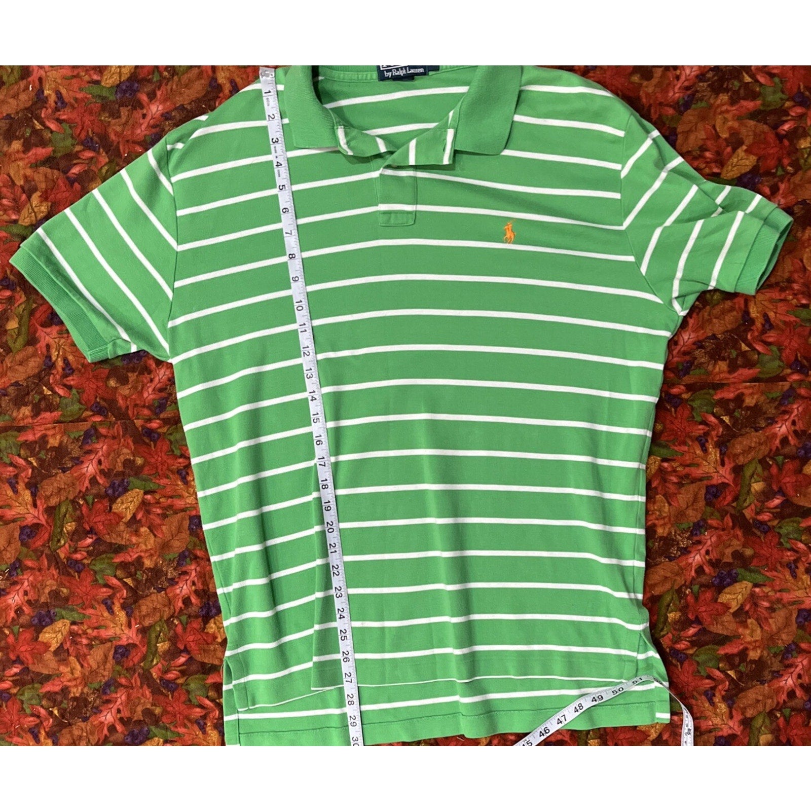 Polo Golf Ralph Lauren Shirt Men's Size L Green White Stripe Preppy Gold Pony