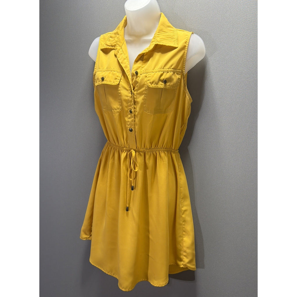 Bebop Retro Sleeveless Mustard Yellow Dress Size M Pockets Office Casual Fall