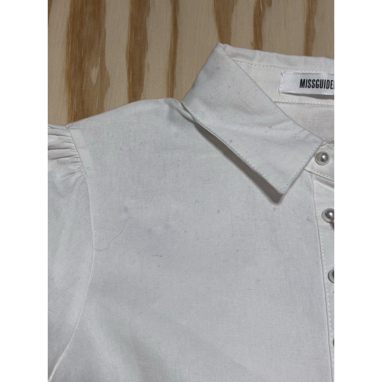 Missguided Women's Sz 4 L. Sleeve Skater Skirt White Pearl Button Up Mini Dress