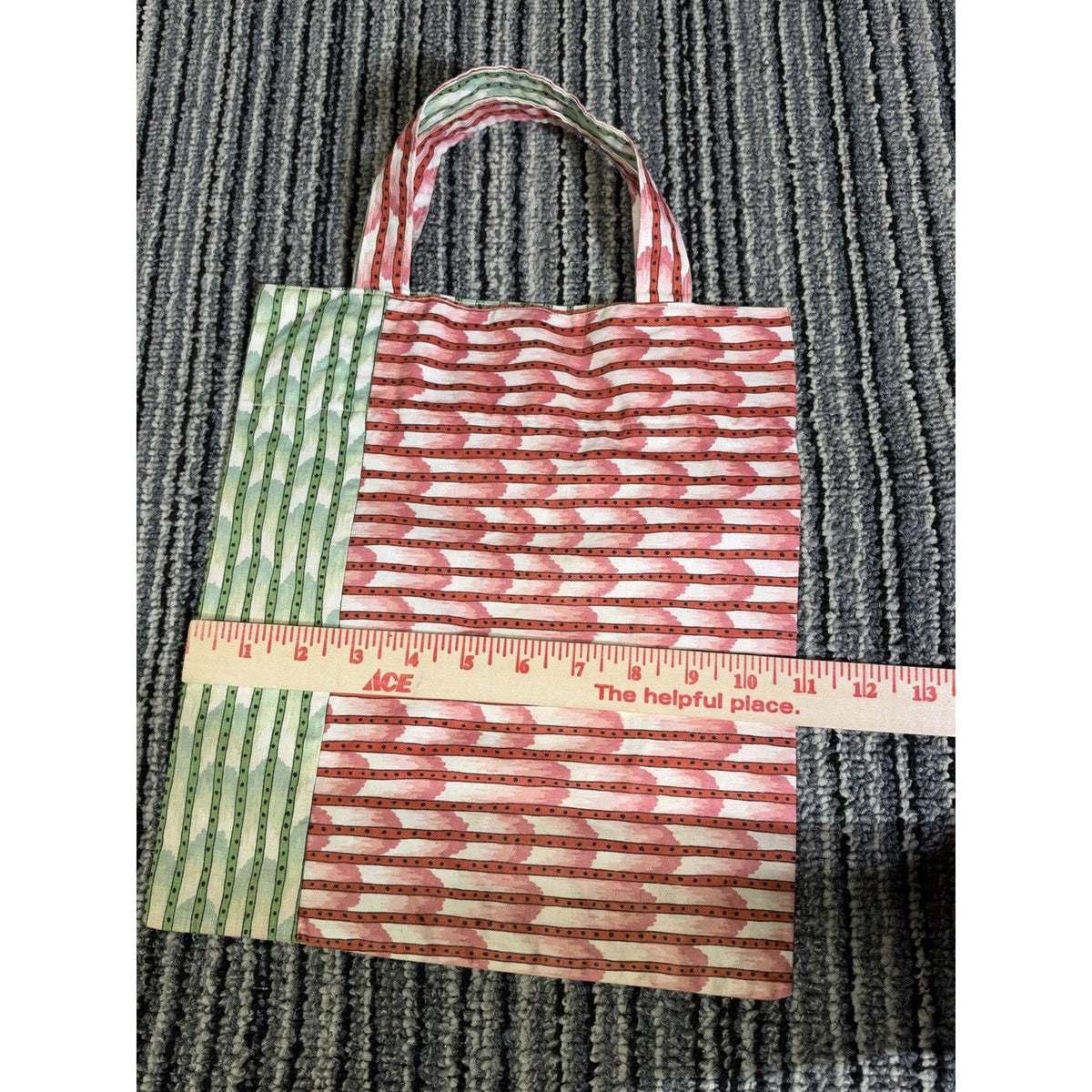 Vintage Red and Green Cotton Fabric Tote Bag Small Handbag