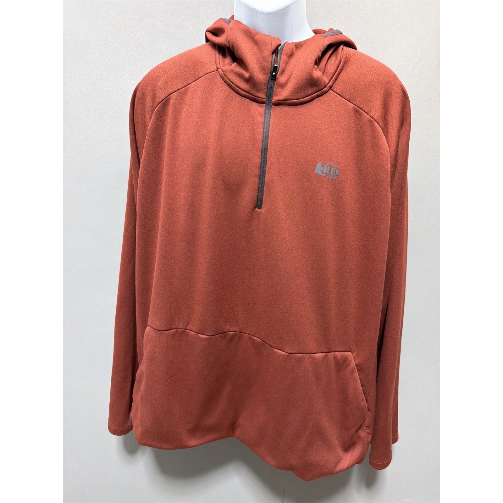 REI Co-Op Fleece Hoodie Men's 3XL Pullover Hooded 1/4 Zip Neck Thumb Holes Orang