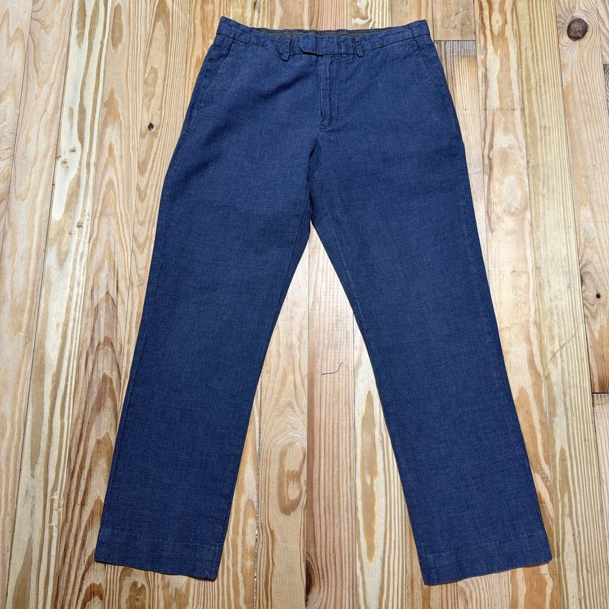 J.CREW Bowery Slim Fit Linen Pants Mens Blue Flat Front 32x29.5