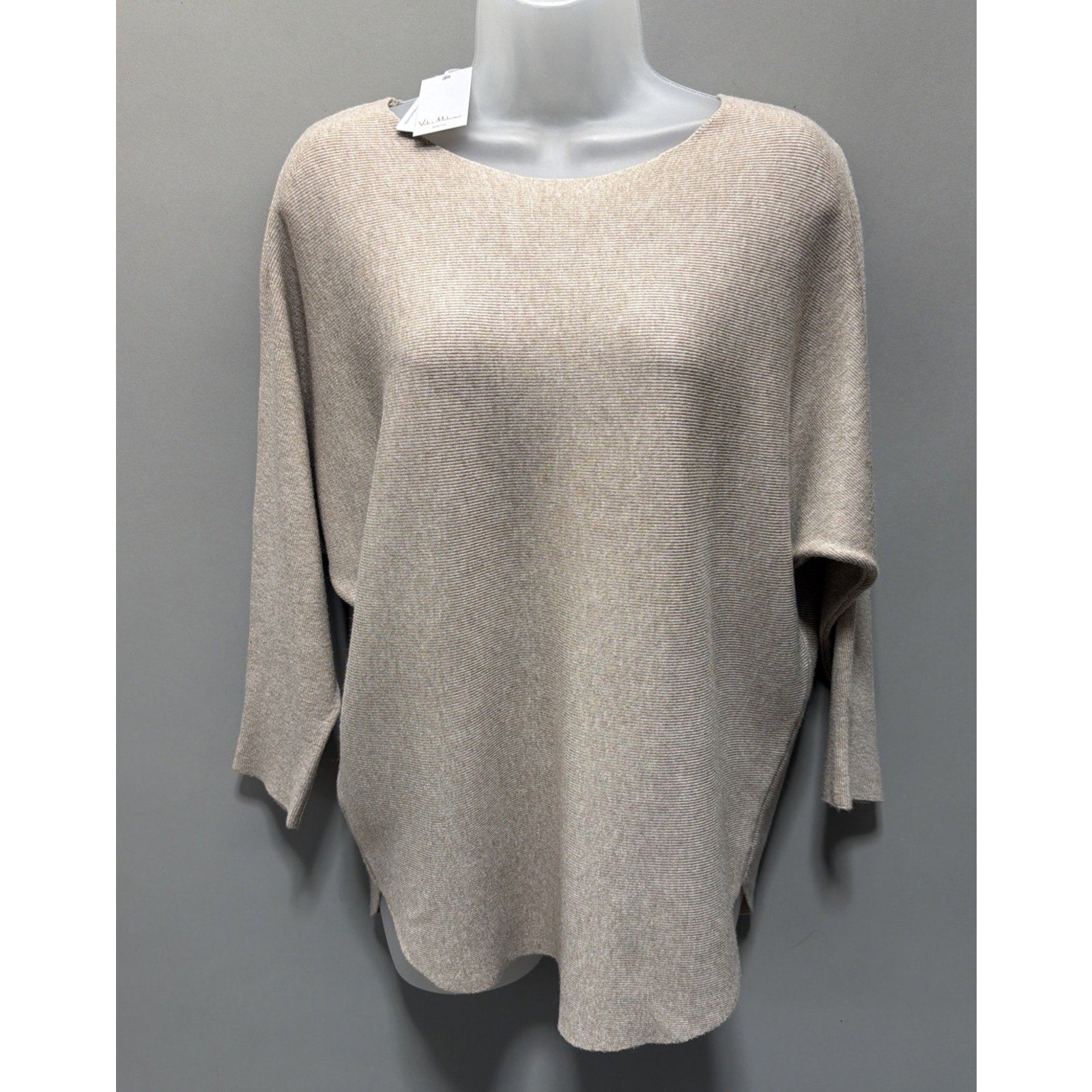 Vila Milano Womens Medium Nomad Tan Ribbed Knit Dolman Sleeve Sweater Top New